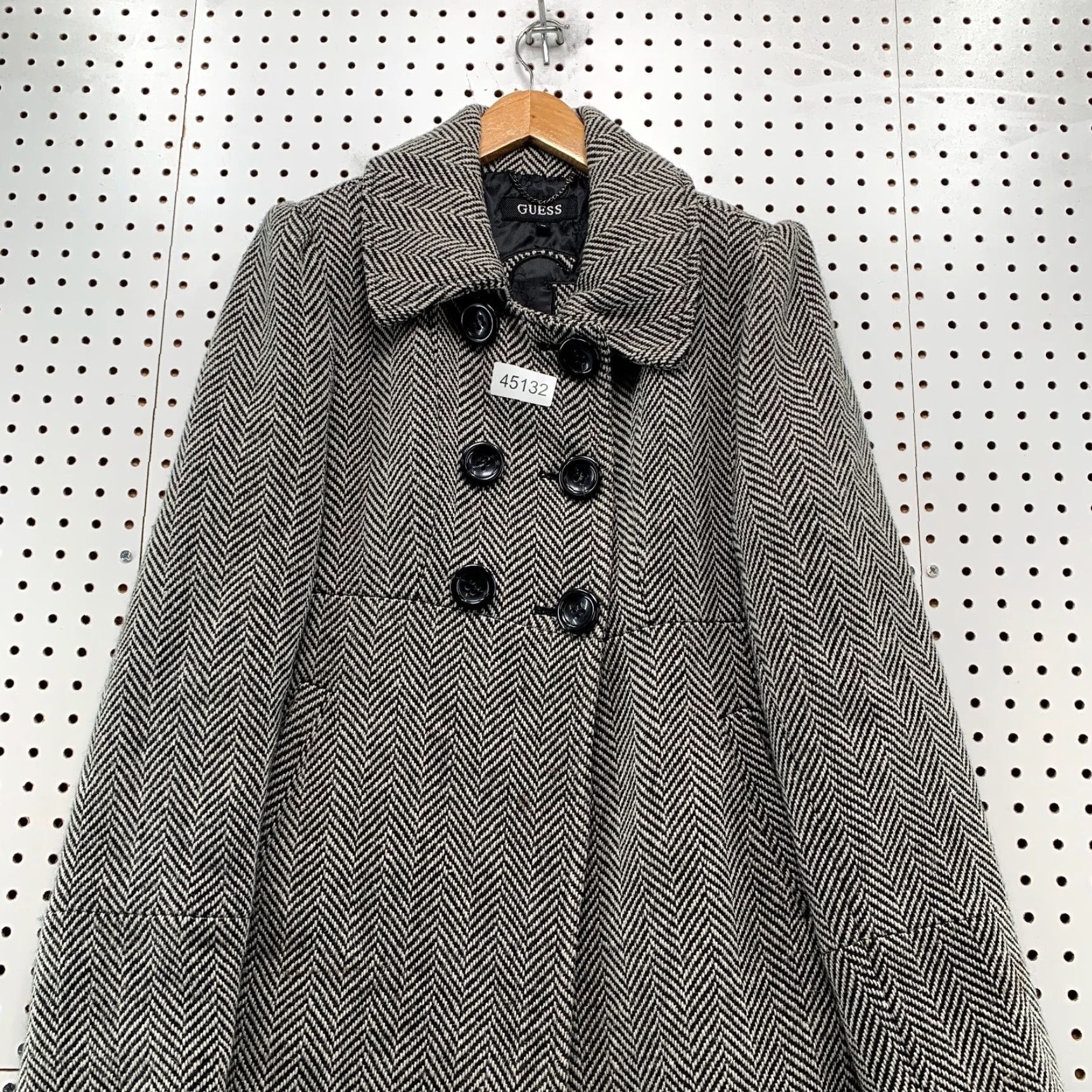 Guess VINTAGE GUESS Wool Tweed Coat Womens XL Gray Herringbone Double Breasted Y2K Coat Womens XL Gray Herringbone Size XL / US 12-14 / IT 48-50 - 3 Thumbnail