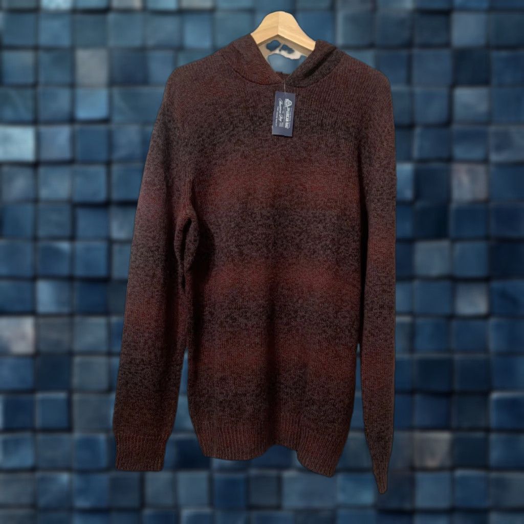 Vintage AMERICAN RAG Striped Hoodie Sweater Dark Red Cotton Blend Knit Heavyweight L Men Size US L / EU 52-54 / 3 - 1 Thumbnail