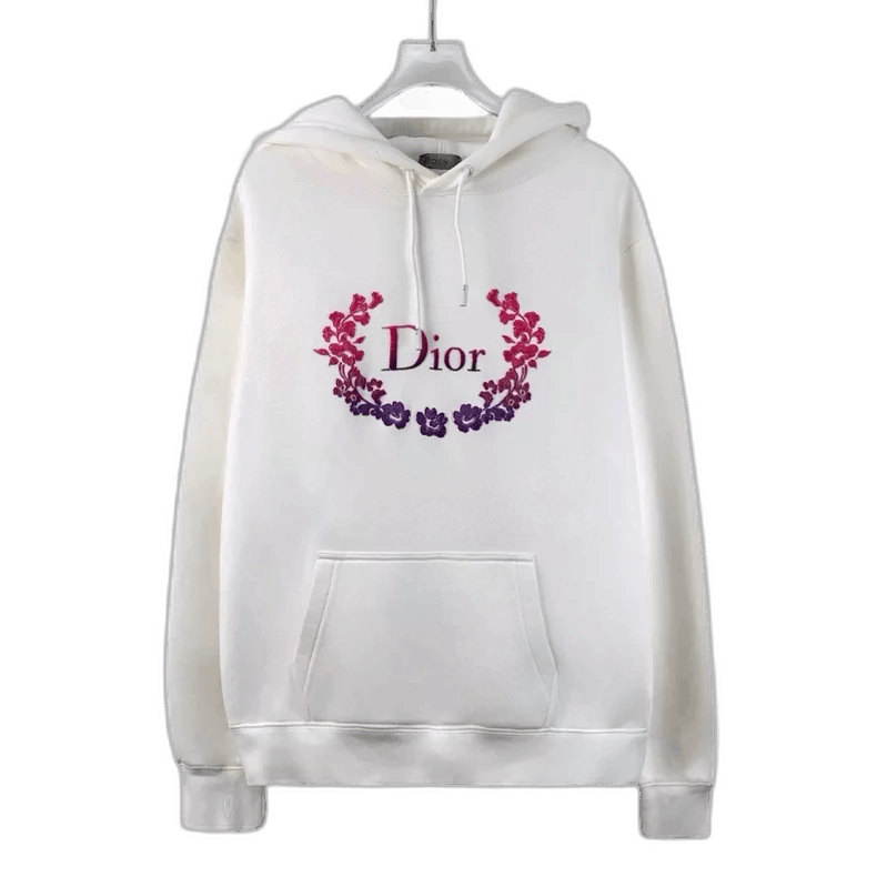 Dior Dior White Hooded Sweatshirt with Floral Embroidery Size S / US 4 / IT 40 - 1 Thumbnail