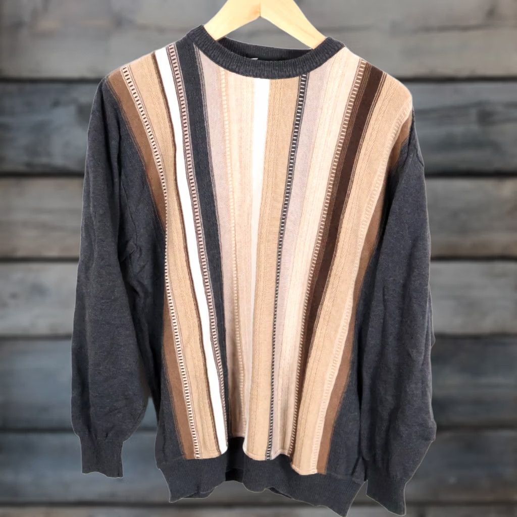 Vintage VINTAGE Tosani Sweater Men's 2XL Dark Gray Canada Striped Lightweight Knit Crew Neck Pullover Casual 90s Retro Geometric Pattern Mens Size US XXL / EU 58 / 5 - 1 Thumbnail