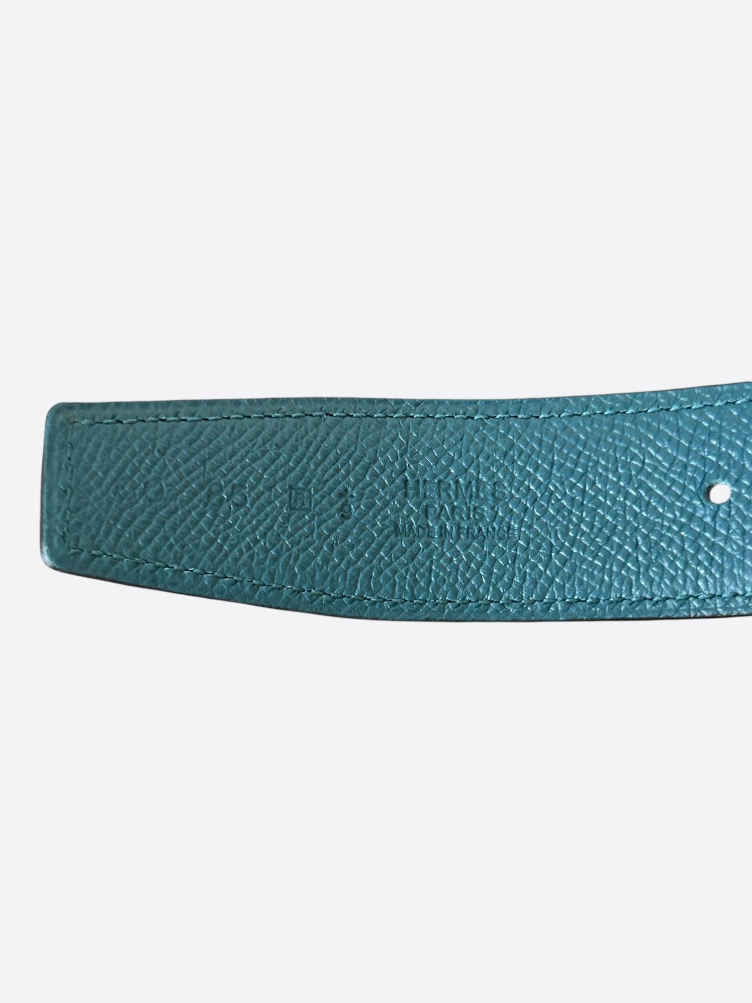 Hermes Hermes Blue & Turquoise Palladium H Reversible Belt Size 30 - 3 Thumbnail