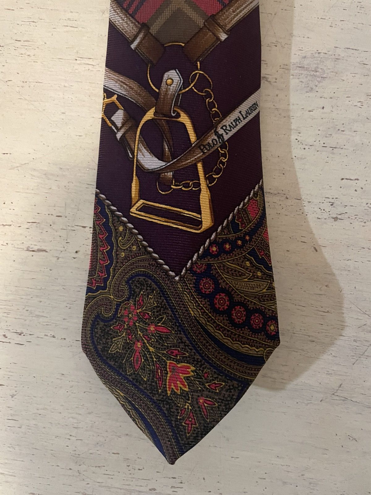 Polo Ralph Lauren × Vintage Rare Plaid-Stirrup Print Silk Tie Size ONE SIZE - 2 Thumbnail