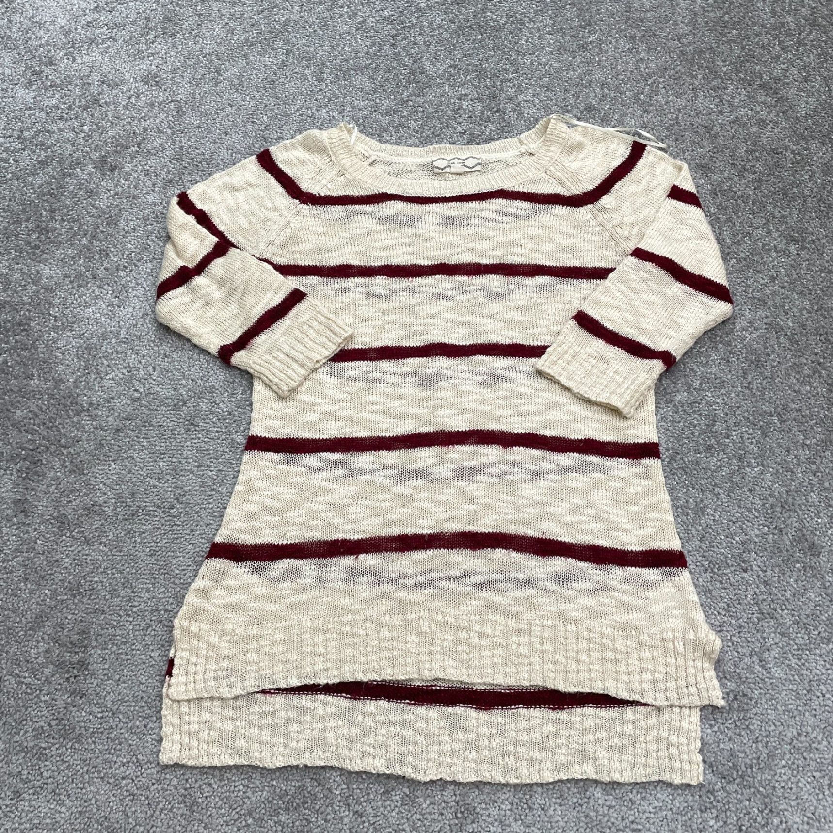 Vintage Pink Rose Sweater Womens L Beige Striped 3/4 Sleeve Acrylic Lightweight Knit Pullover Casual Shirt? Size L / US 10 / IT 46 - 2 Thumbnail