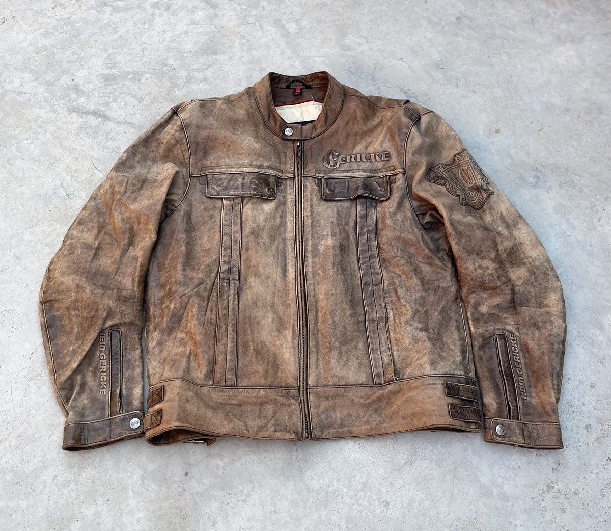 Hein Gericke RARE 🔥VINTAGE 9OS HEIN GERICKE WASHED LEATHER BIKER JACKET Size US L / EU 52-54 / 3 - 2 Thumbnail