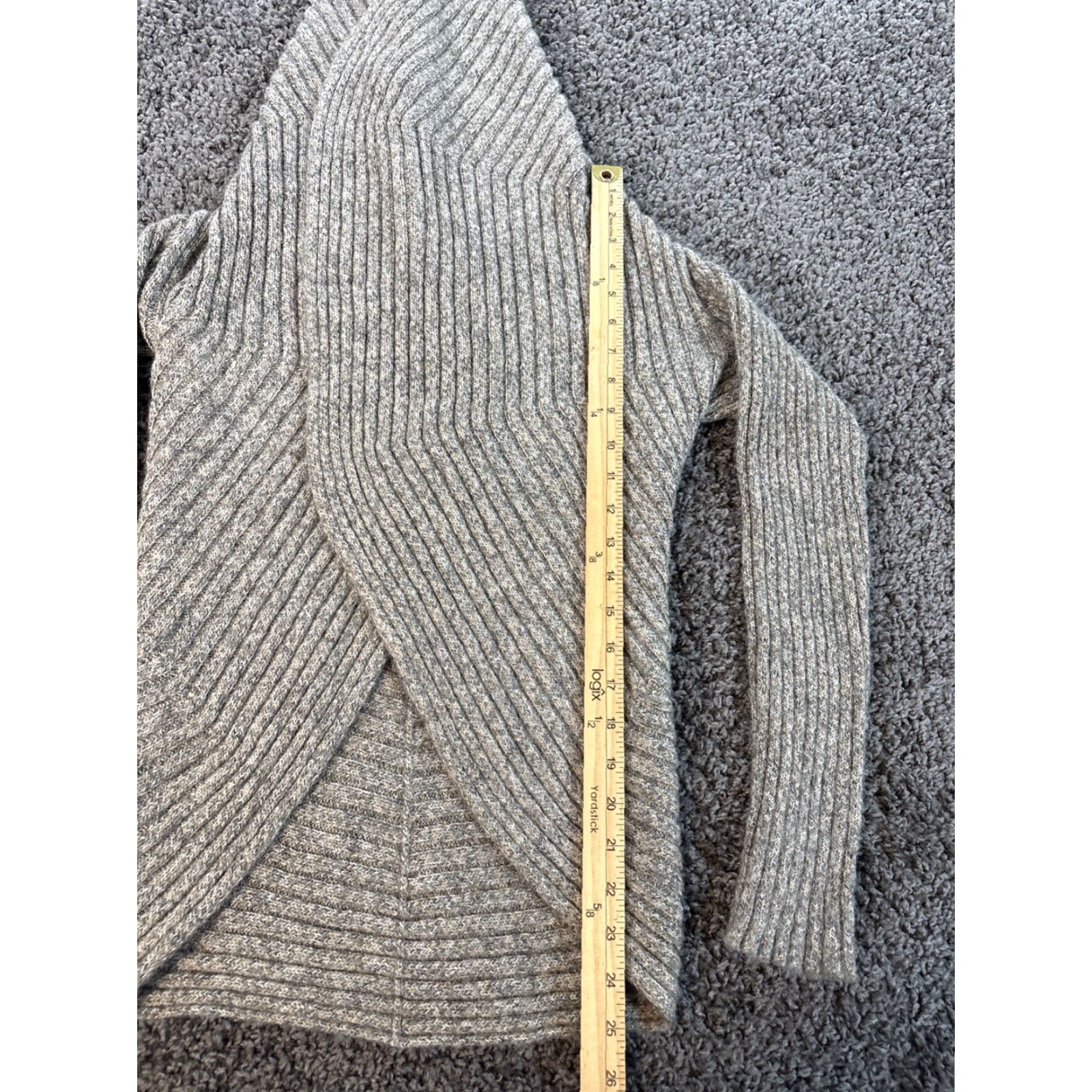 Vintage Simply Natural Cardigan Sweater Long Sleeve Gray One Size OS Open Ribbed Alpaca Knit Shawl Neck Women Bohemian Nature School Fall Spring Winter Size ONE SIZE - 2 Thumbnail