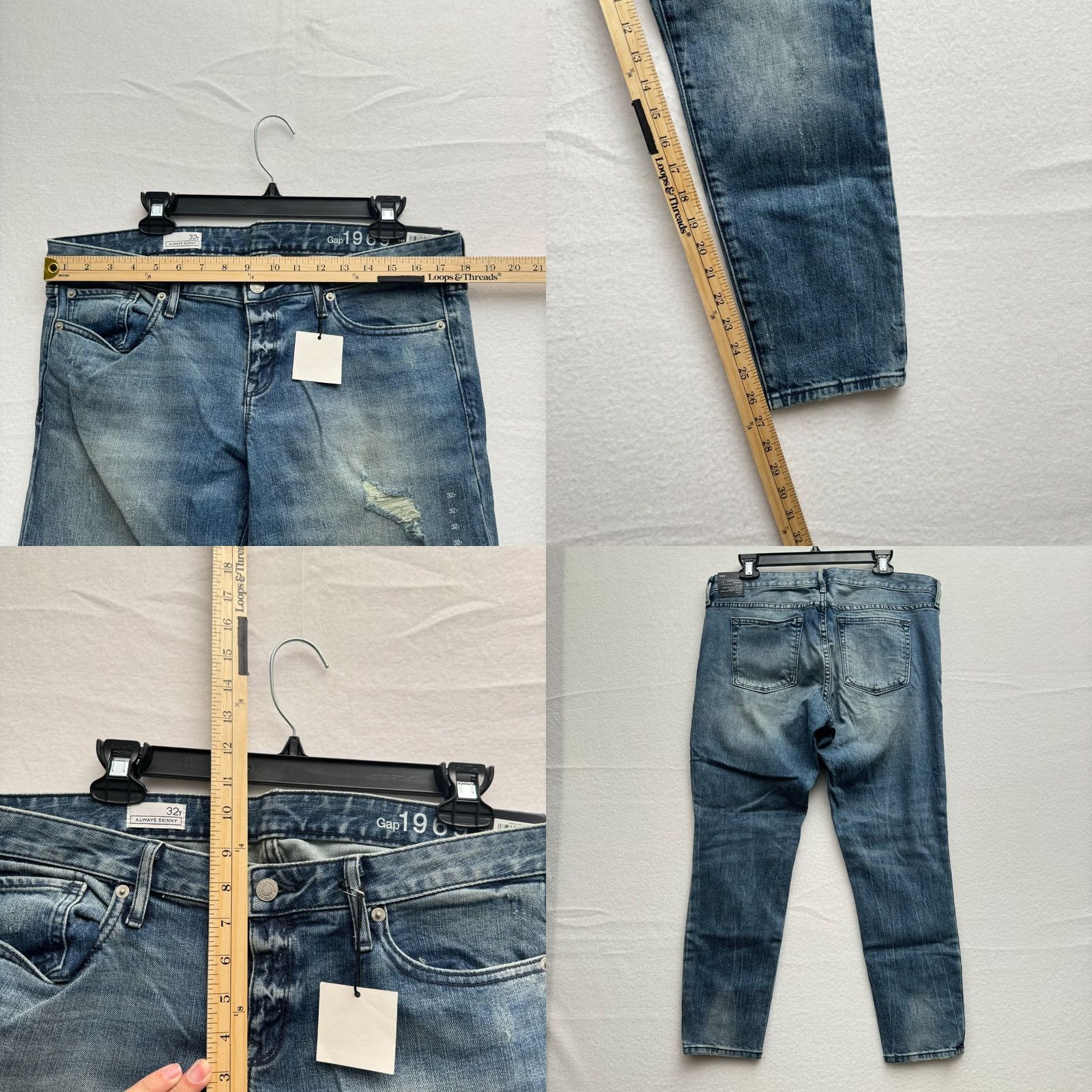 Gap GAP 1969 Always Skinny Jeans Women Slim Distressed Low Rise 32 Regular 28in Blue Denim Size 24" / US 00 / IT 34 - 8 Thumbnail