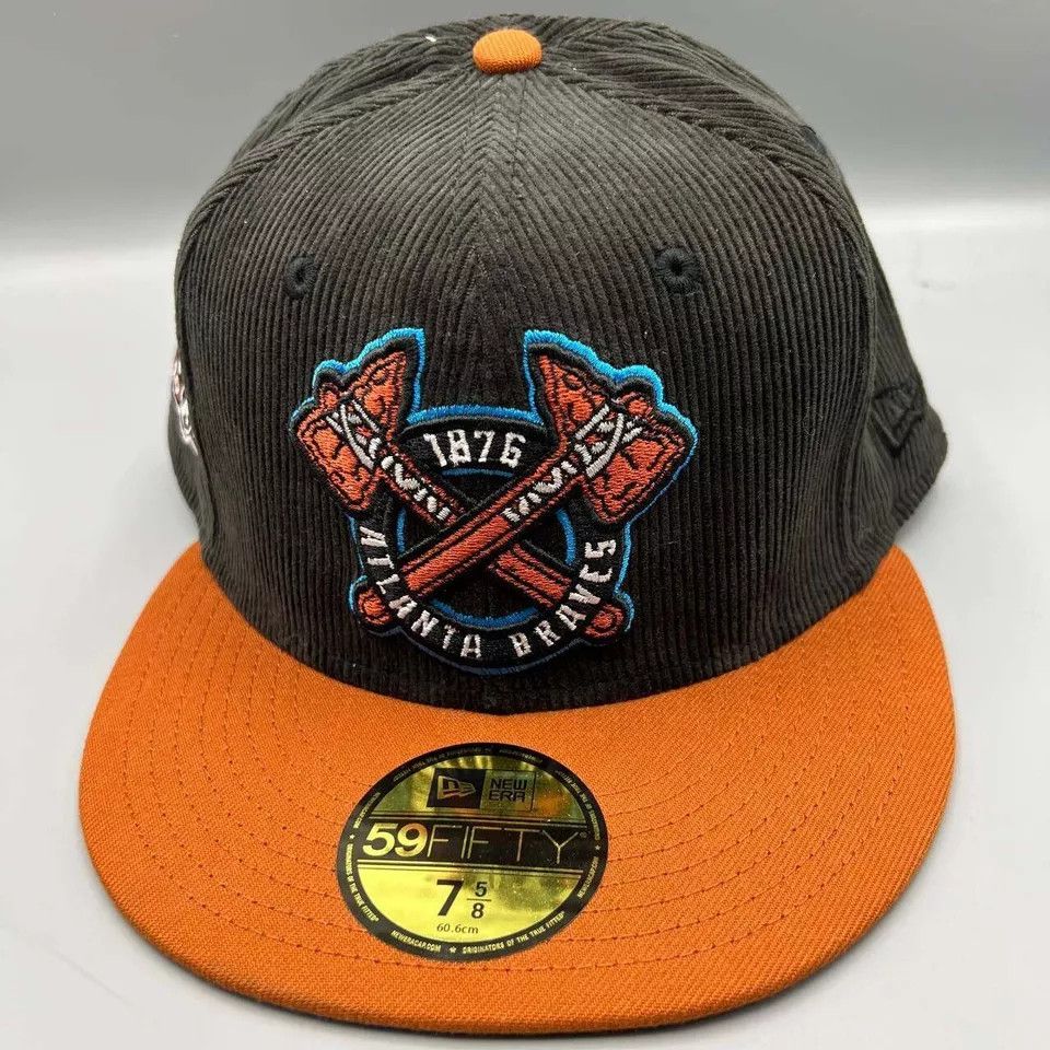 New Era Atlanta Braves Hat Men 7 5/8 Black Corduroy MLB Fitted Cap Size ONE SIZE - 3 Thumbnail