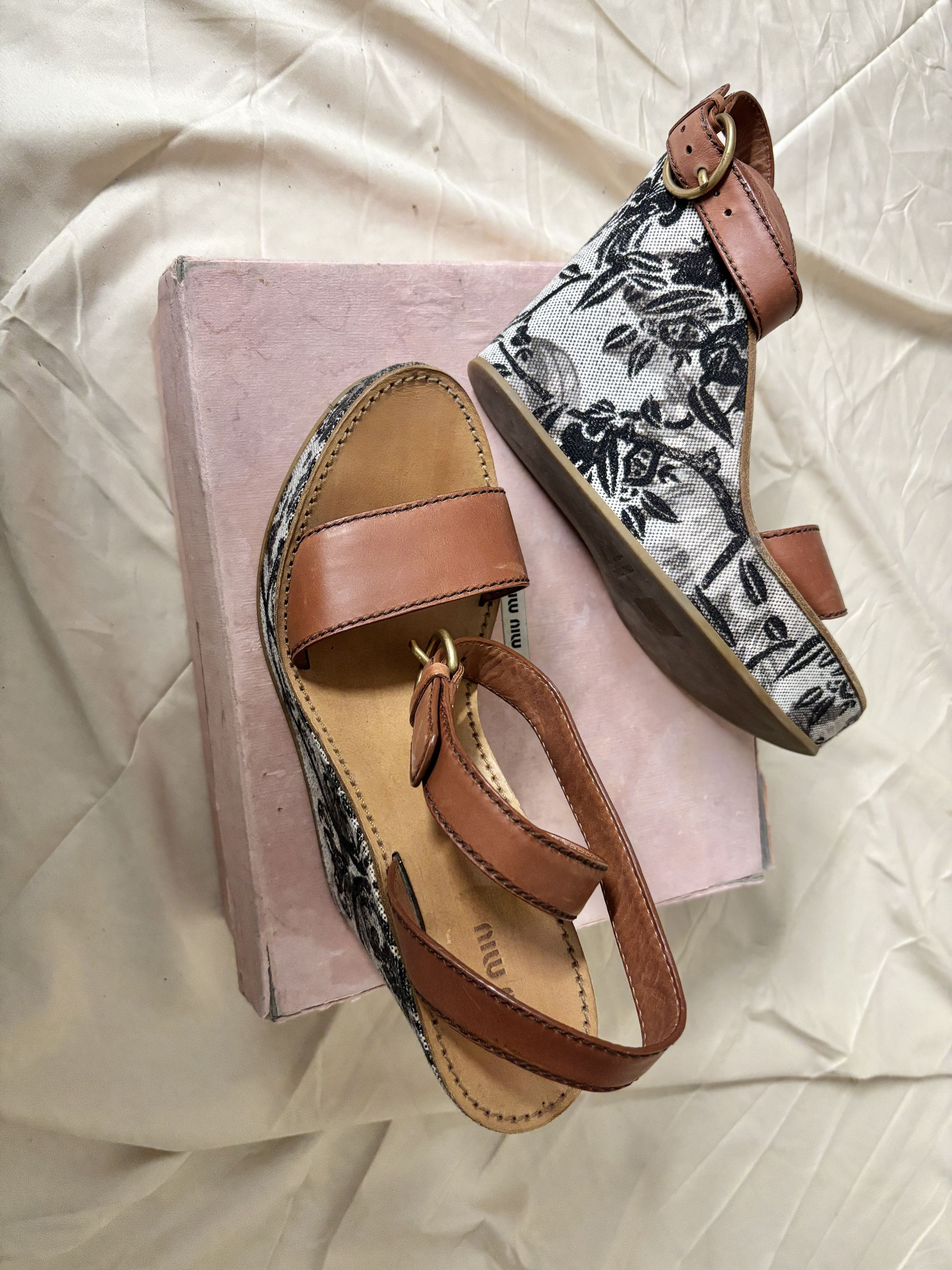 Miu Miu Vintage 2000's Miu Miu Wedges with Leather Straps Size US 10 / IT 40 - 6 Thumbnail