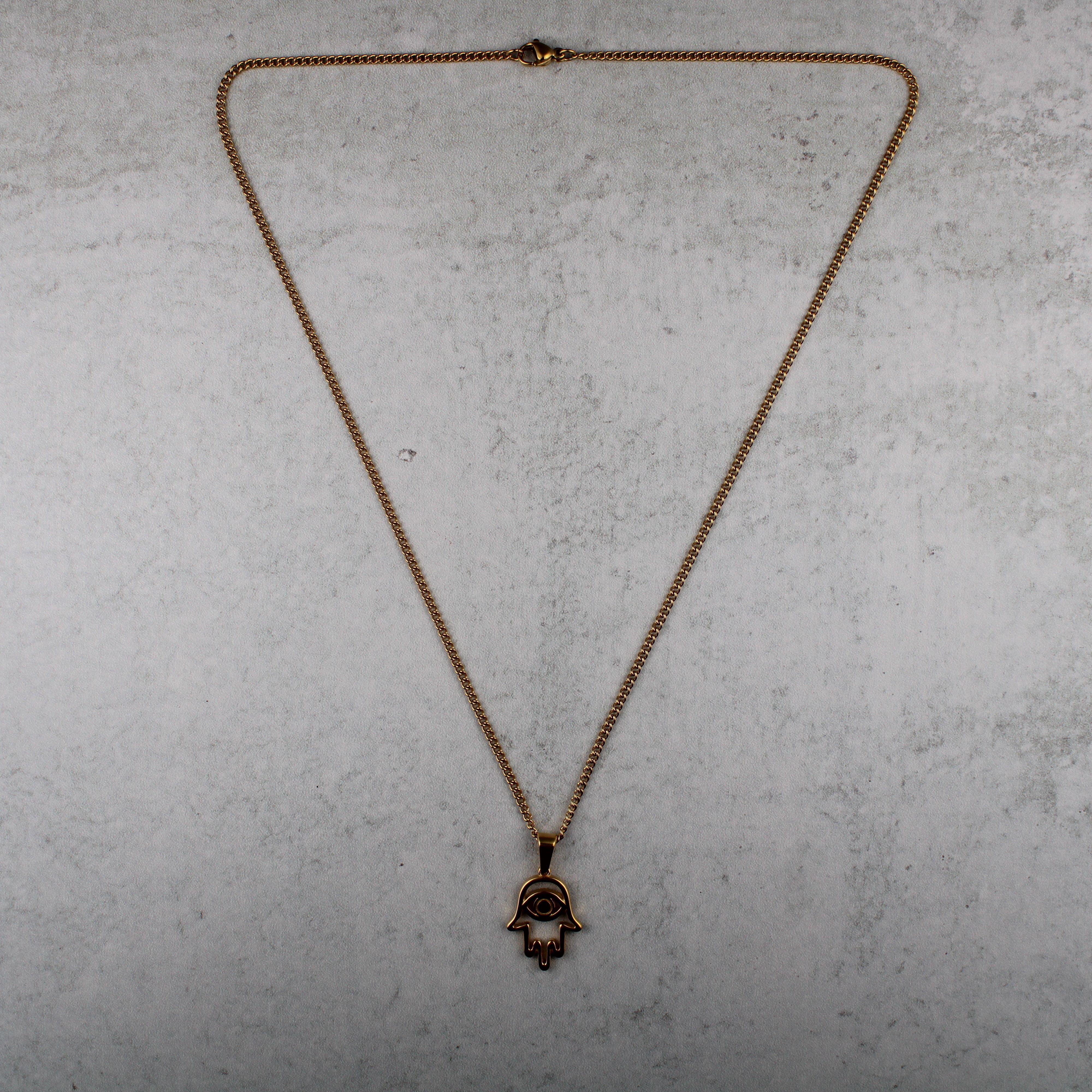 Jewelry Gold Hamsa Evil Eye Pendant Chain Necklace Size ONE SIZE - 5 Thumbnail