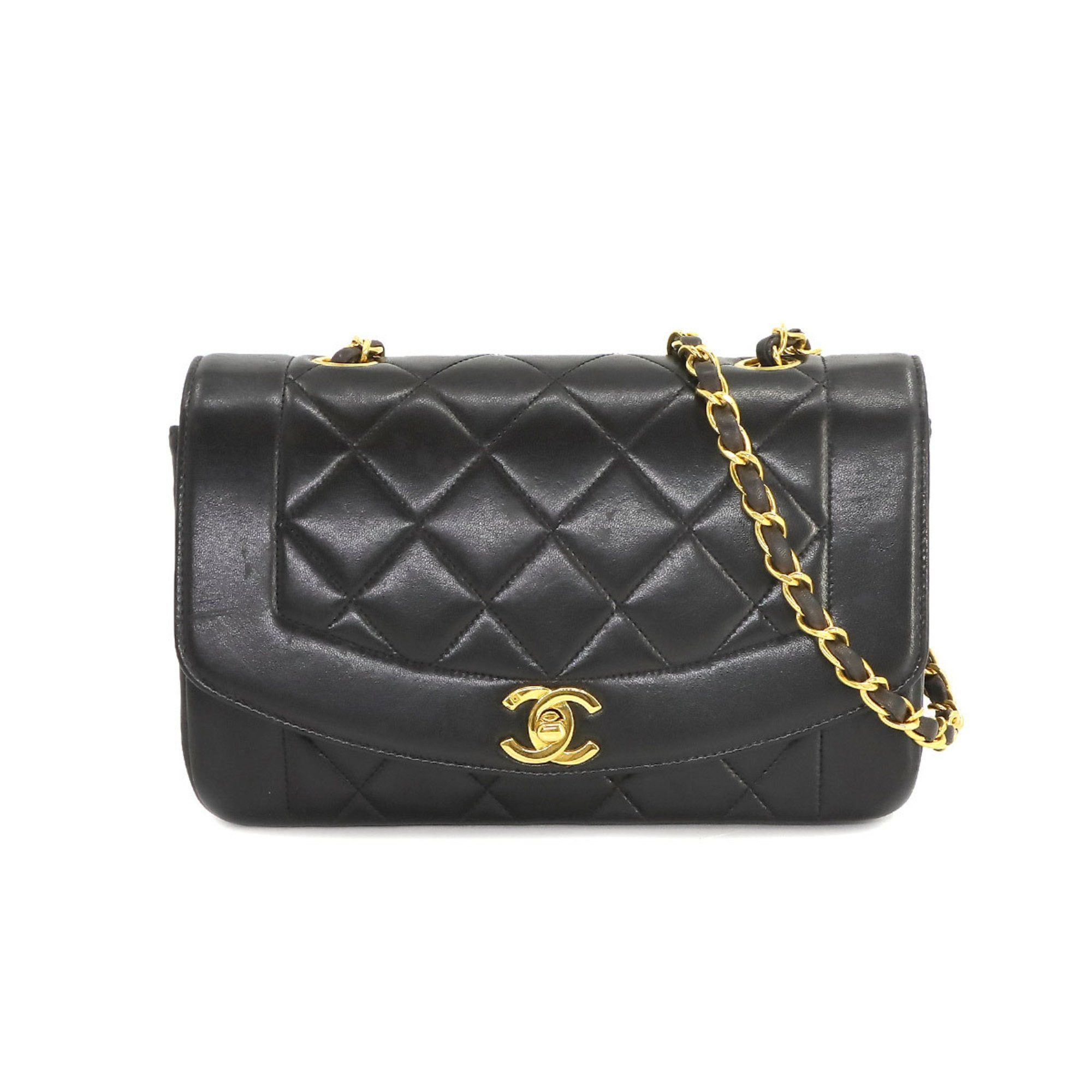 image of Chanel Diana Matelasse 22 Chain Shoulder Bag Leather Black A01164, Women's