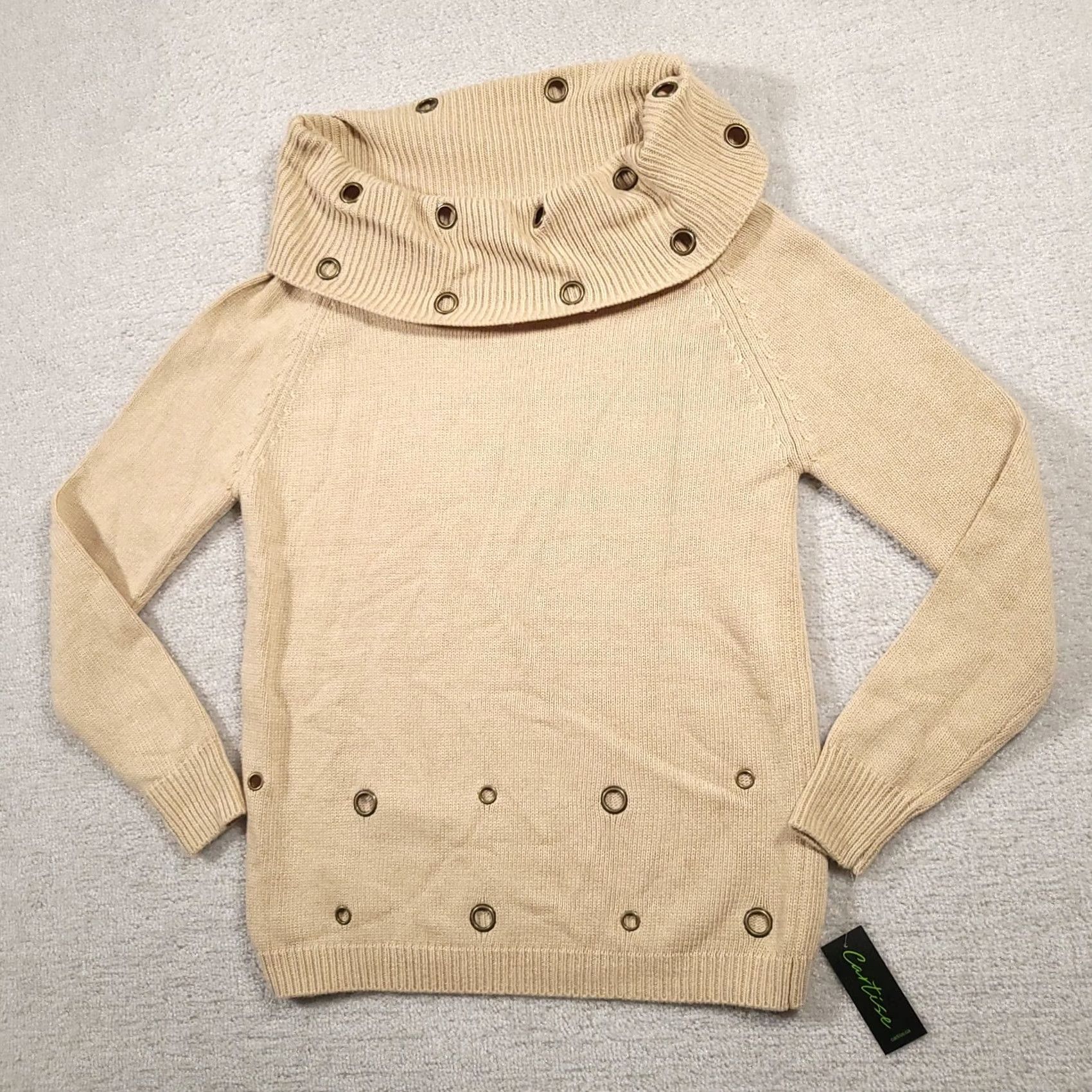 Vintage Cartise Beige Cowl Neck Sweater Wool Blend Grommets Medium Womens Size M / US 6-8 / IT 42-44 - 2 Thumbnail