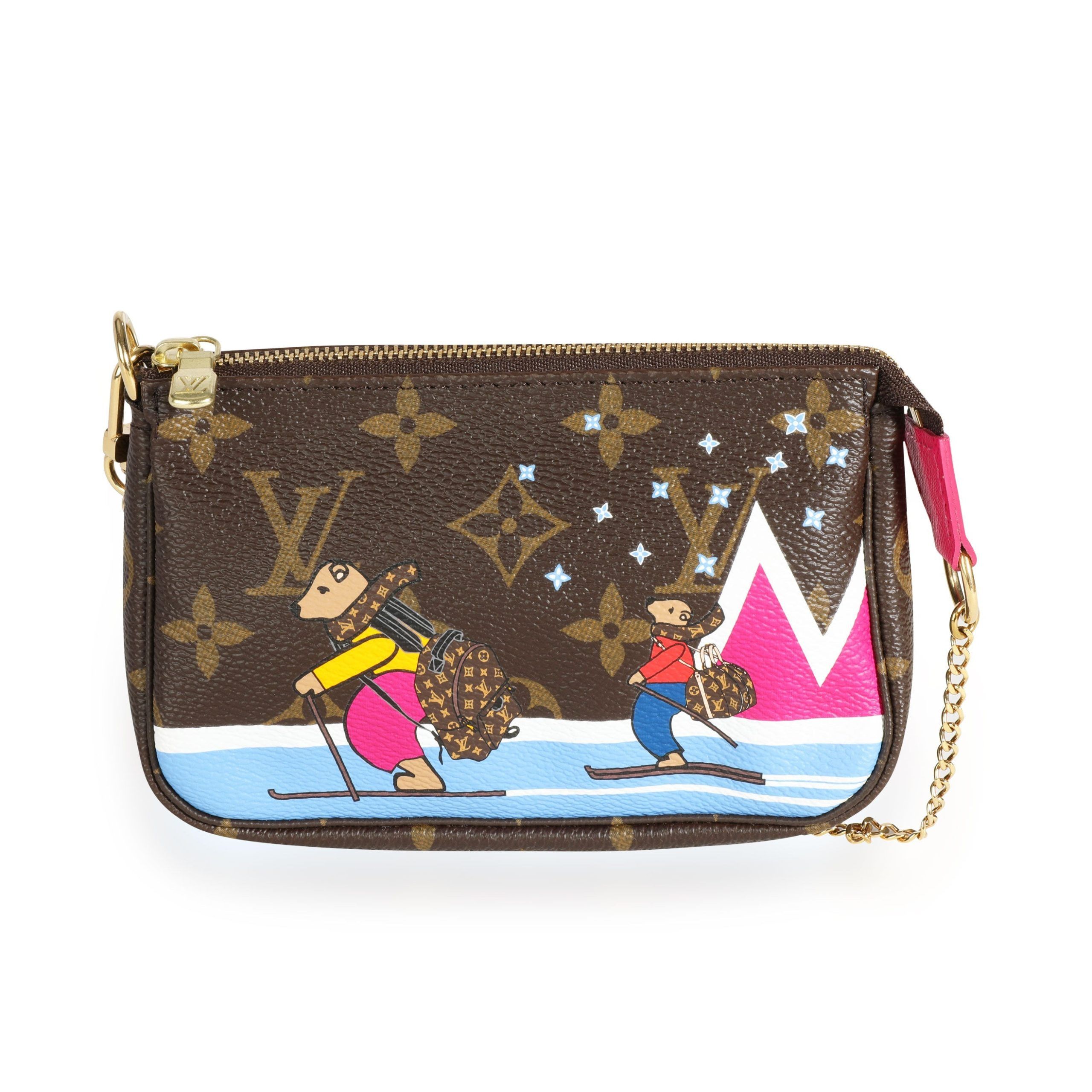 image of Louis Vuitton Monogram Canvas Bears On Skis Mini Pochette Accessoires in Brown, Women's
