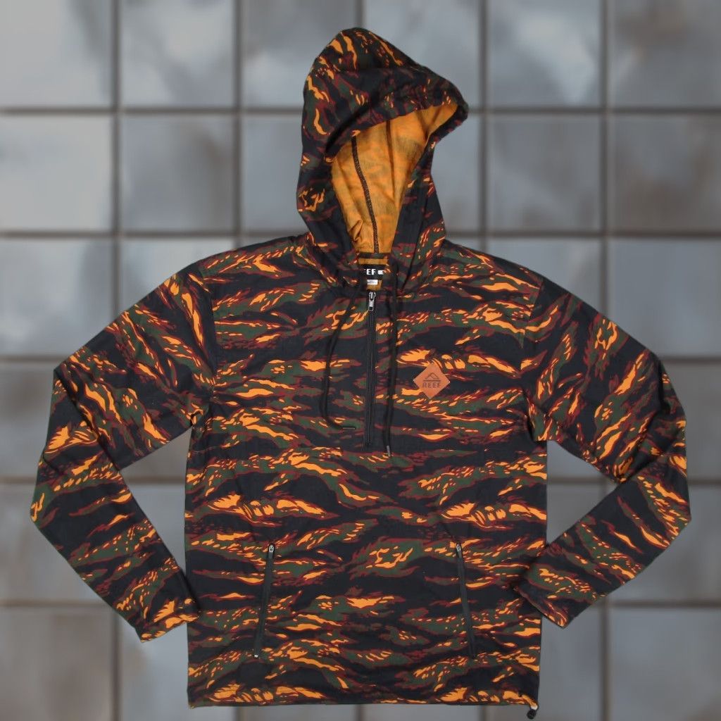 REEF Reef Jacket Mens Small Black Tiger Camo Hooded 1/4 Zip Anorak Pullover Size US S / EU 44-46 / 1 - 1 Thumbnail