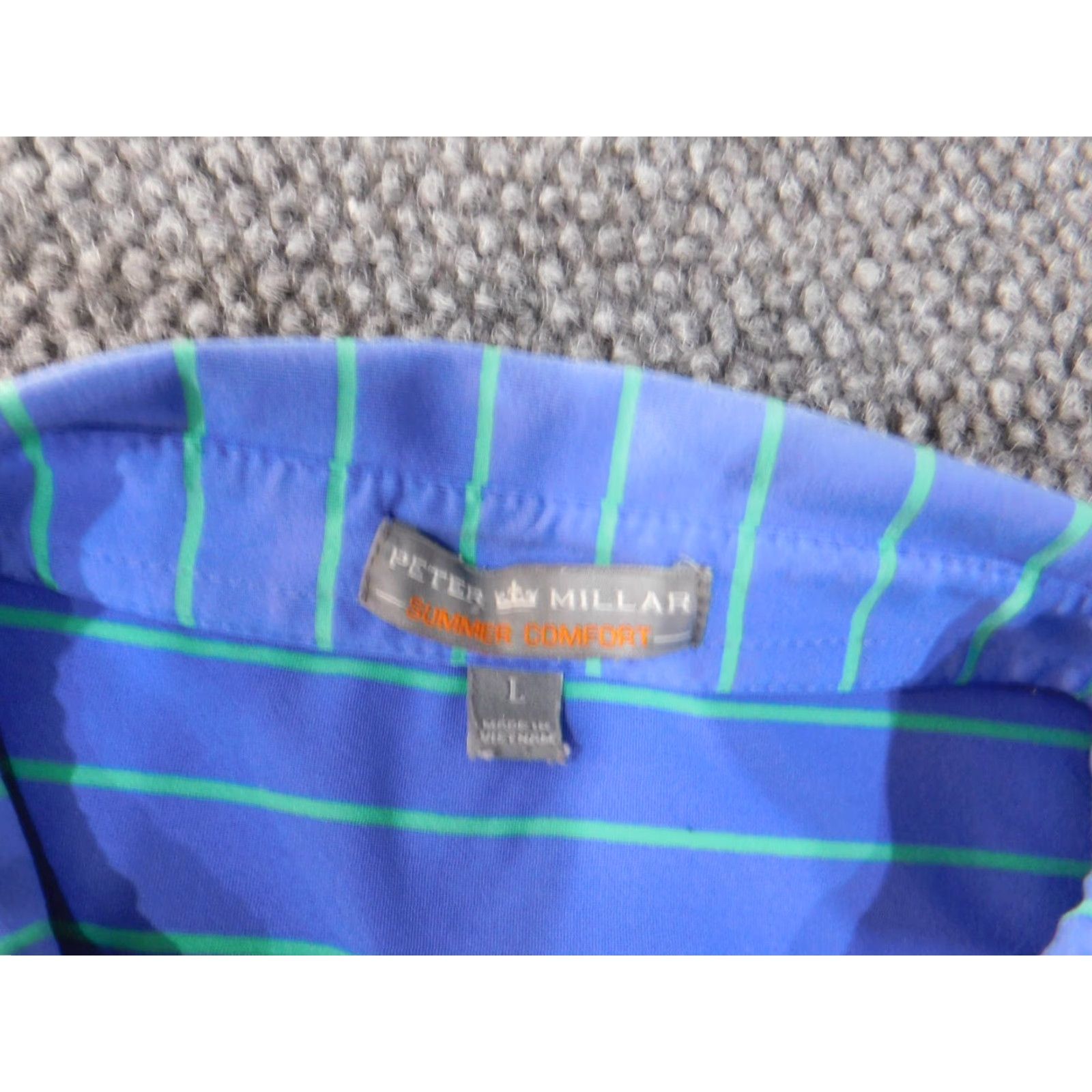 Peter Millar Peter Millar Polo Mens Large Striped Blue Summer Comfort Classic Golf Short Sleeve Knit Stretch Logo Button Collar Shirt Size US L / EU 52-54 / 3 - 7 Thumbnail