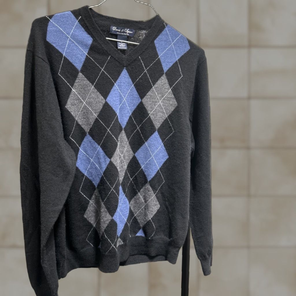 Vintage **Davis & Squire XL Blue Geometric Wool Men's Pullover Sweater** User: Davis & Squire XL Blue Geometric Wool Men's Pullover Sweater Size US XL / EU 56 / 4 - 1 Thumbnail