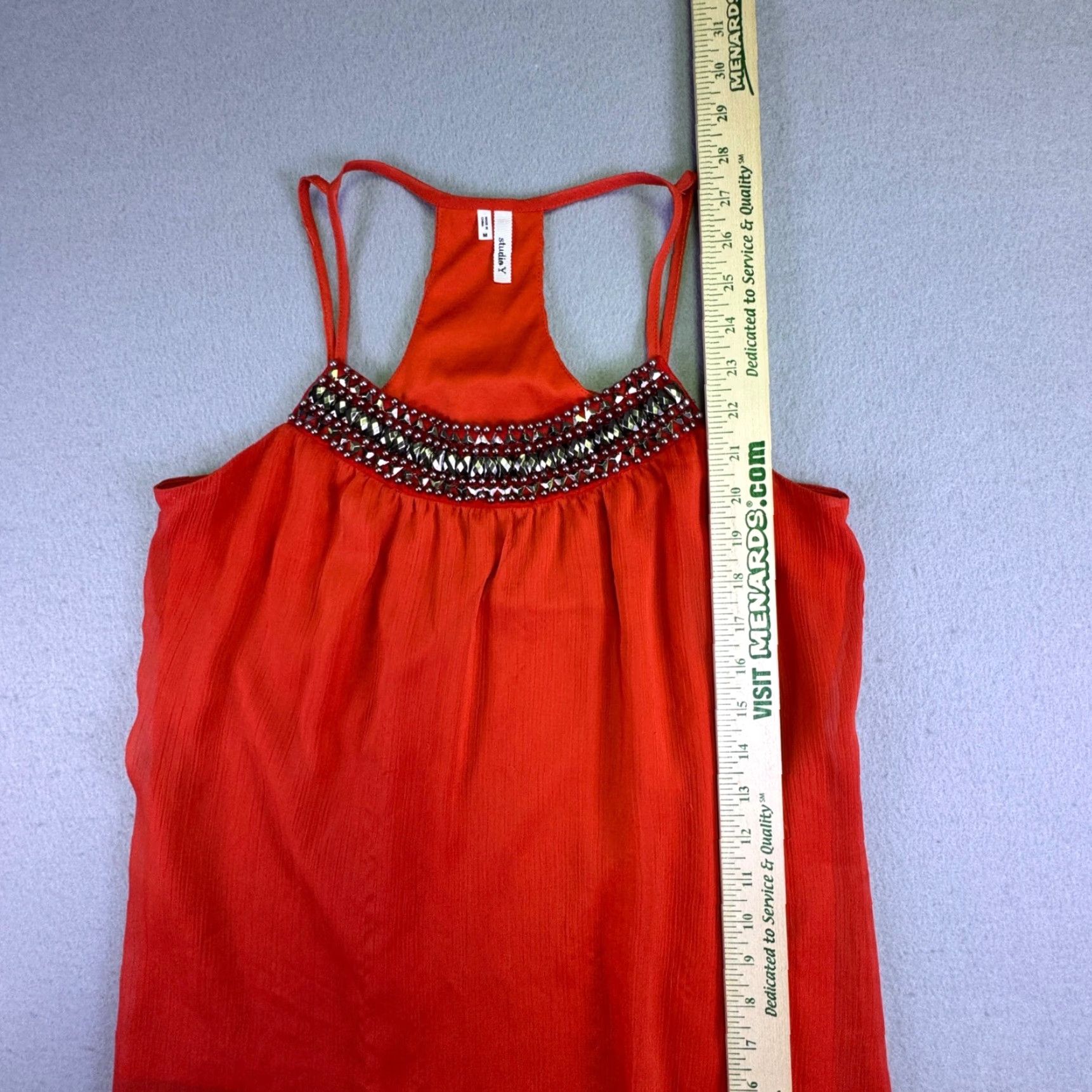 Vintage Studio Y Tank Top Women's M Orange Beaded Sequin Racerback Chiffon Camisole Party Casual Bohemian Beach Summer Vintage No Size M / US 6-8 / IT 42-44 - 3 Thumbnail