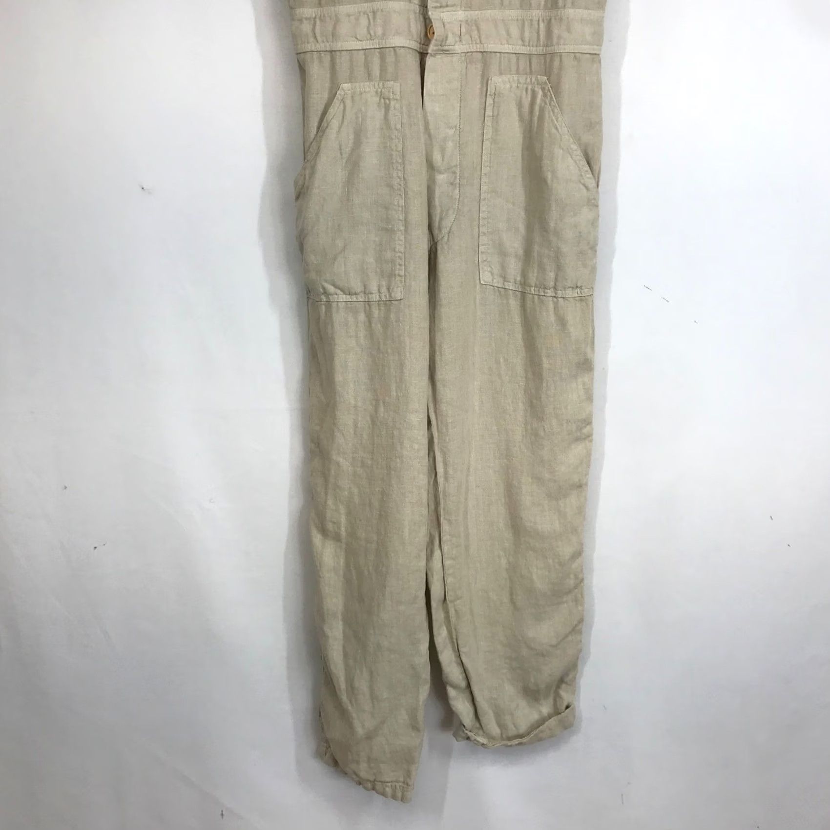 Vintage MATE The Linen Utility Jumpsuit Short Sleeve Button Front Beige XS Size 26" / US 2 / IT 38 - 3 Thumbnail