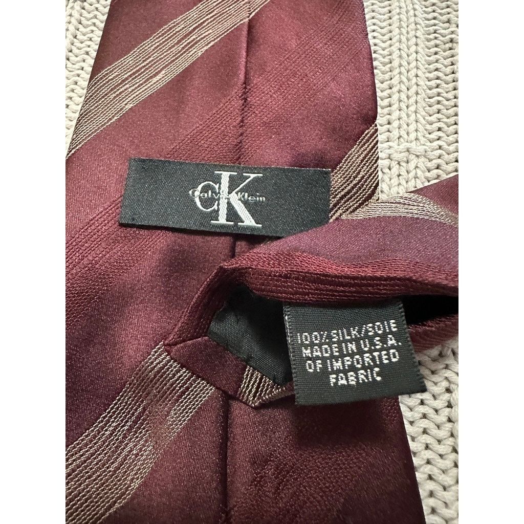 Calvin Klein Calvin Klein maroon striped silk tie Size ONE SIZE - 3 Thumbnail