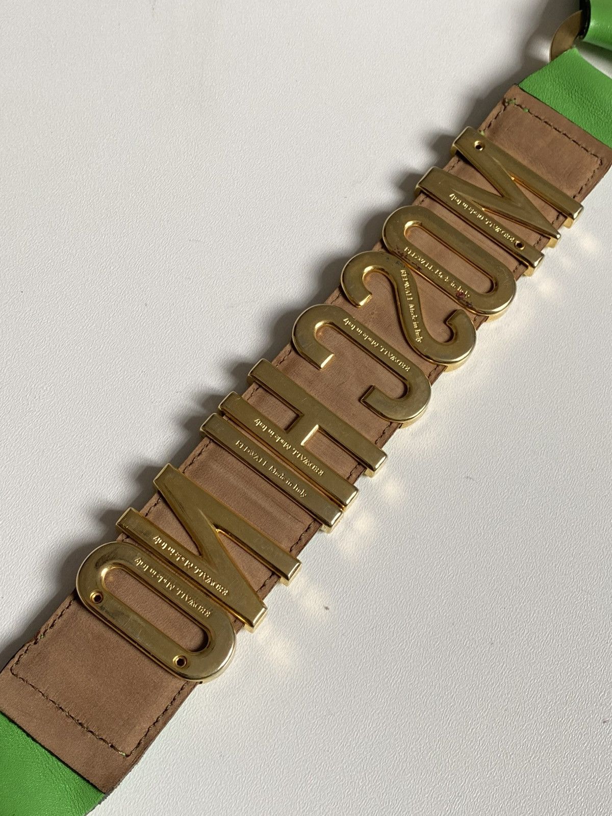 Moschino Moschino Logo Leather Belt Green Gold Logo Size ONE SIZE - 16 Thumbnail