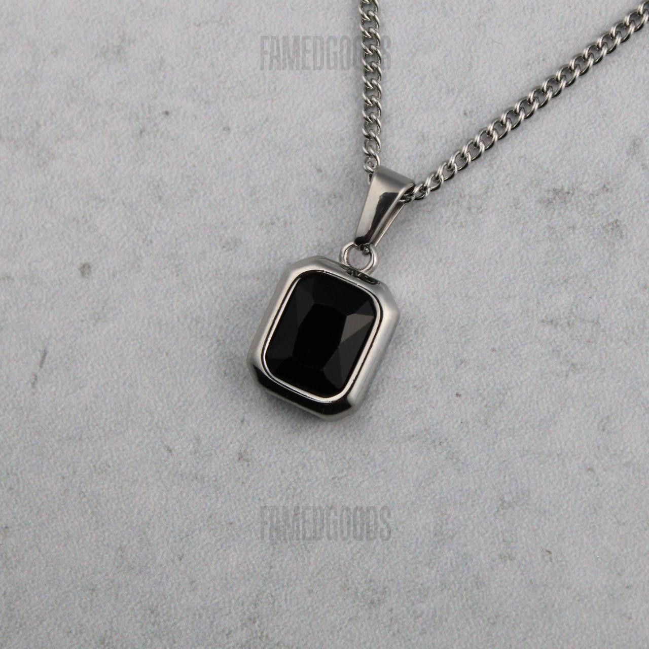 Jewelry Silver Black Cubic Zirconia Gemstone Pendant Chain Necklace Size ONE SIZE - 3 Thumbnail