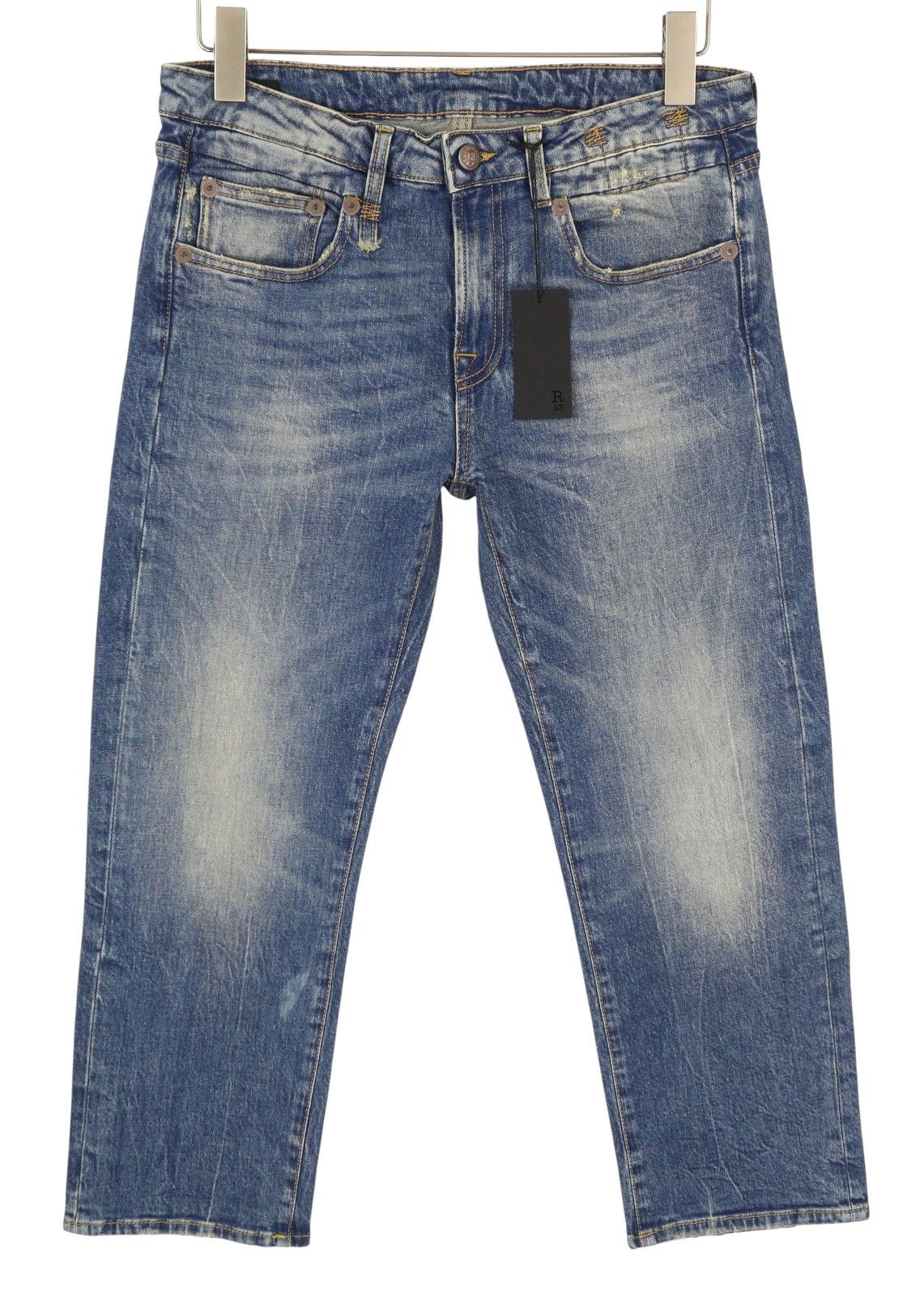 R13 BOY STRAIGHT 29 Kelly Stretch Faded Blue Jeans 87174 Size 29" - 2 Thumbnail