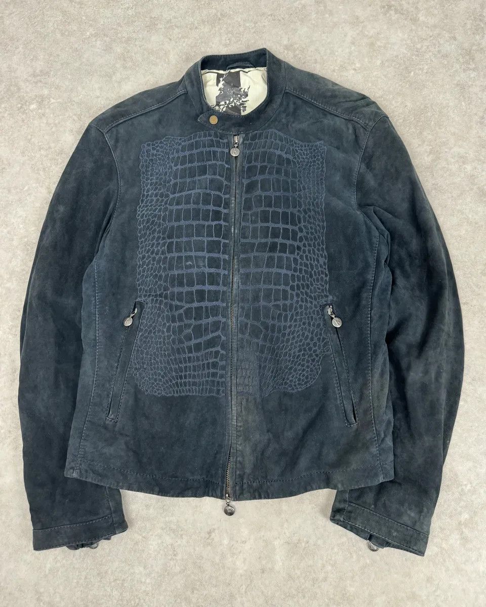 Gianfranco Ferre SS2009 Gianfranco Ferré Navy Suede Crocodile Effect Bomber Jacket Size US M / EU 48-50 / 2 - 4 Thumbnail