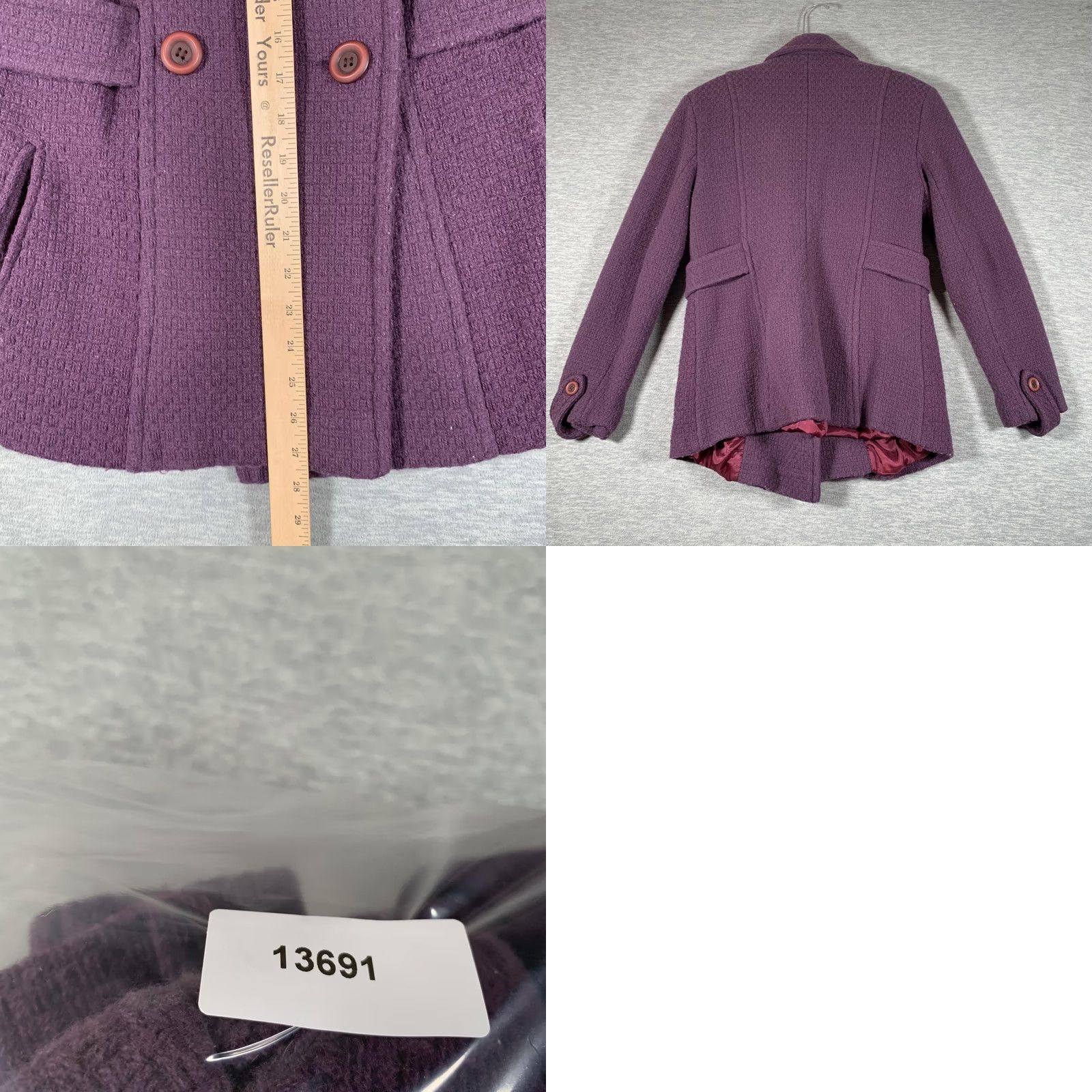 Vintage Jonathan Michael Coat Womens 4 Purple Wool Pea Coat Tweed Button Lined USA Size S / US 4 / IT 40 - 8 Thumbnail