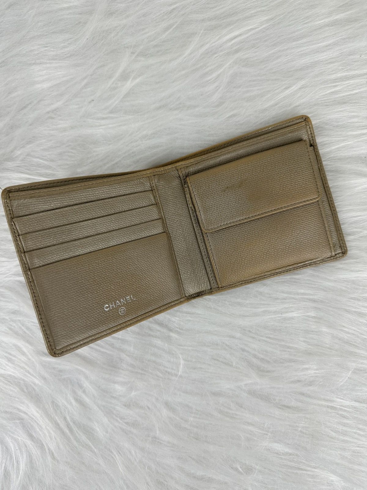 Chanel Chanel Tan/ Beige Caviar Leather Designer Slim Bifold Wallet Size ONE SIZE - 5 Thumbnail