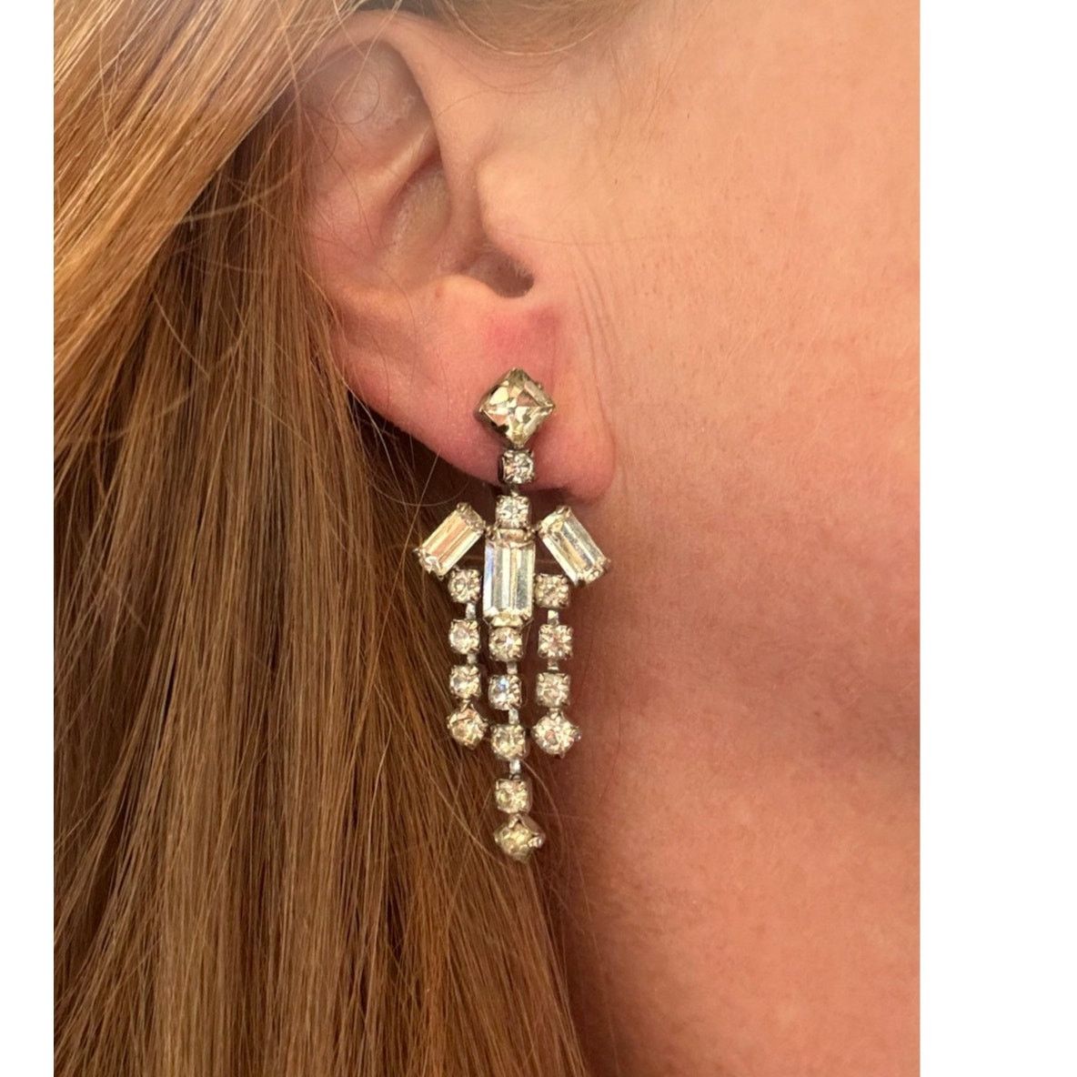 Vintage Vtg Art Deco-Style Rhinestone Chandelier Clip On Earrings Size ONE SIZE - 1 Thumbnail