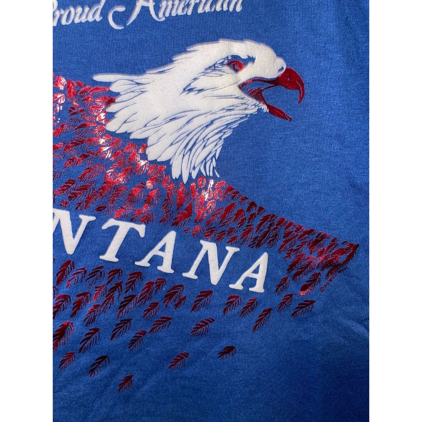 Jerzees Vintage Bald Eagle Shirt Proud American Montana Blue Tee VTG Size US L / EU 52-54 / 3 - 5 Thumbnail