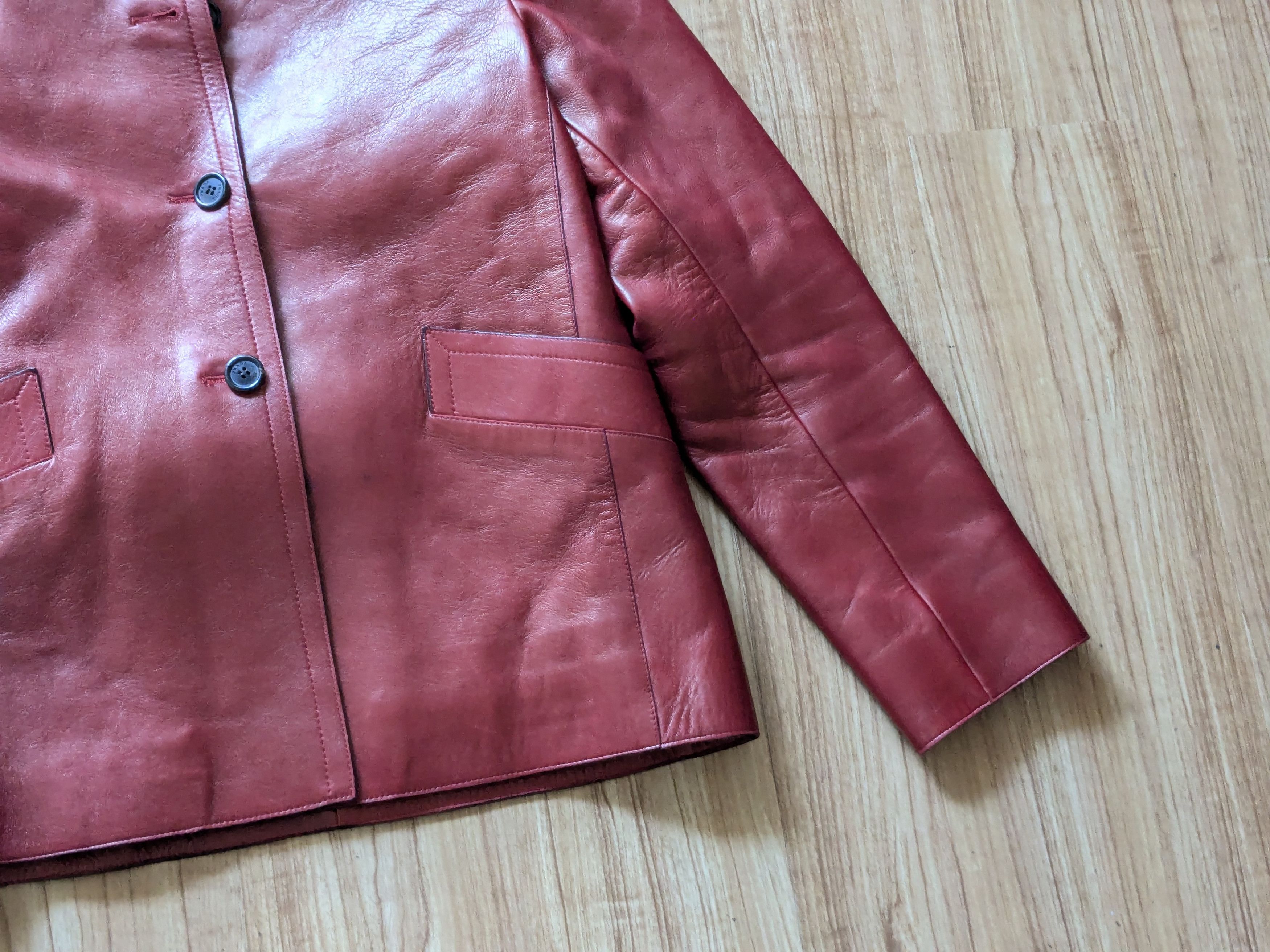 Prada Prada Leather Jacket Red 44 Button Blazer Coat Size M / US 6-8 / IT 42-44 - 3 Thumbnail