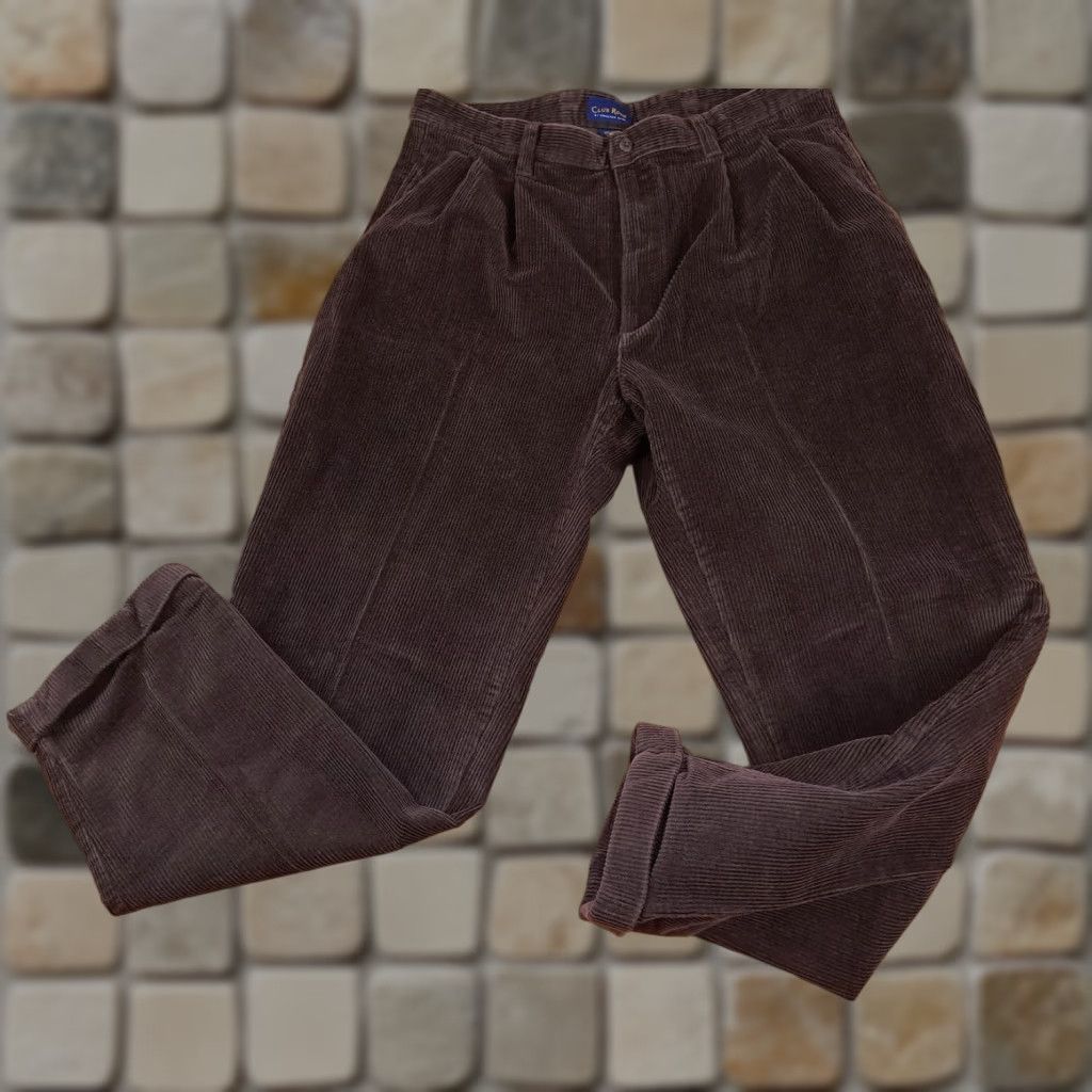 Club Room VINTAGE Club Room Corduroy Pants Men 90s Regular Chino Cuffed 32x38 Brown Size US 32 / EU 48 - 1 Thumbnail