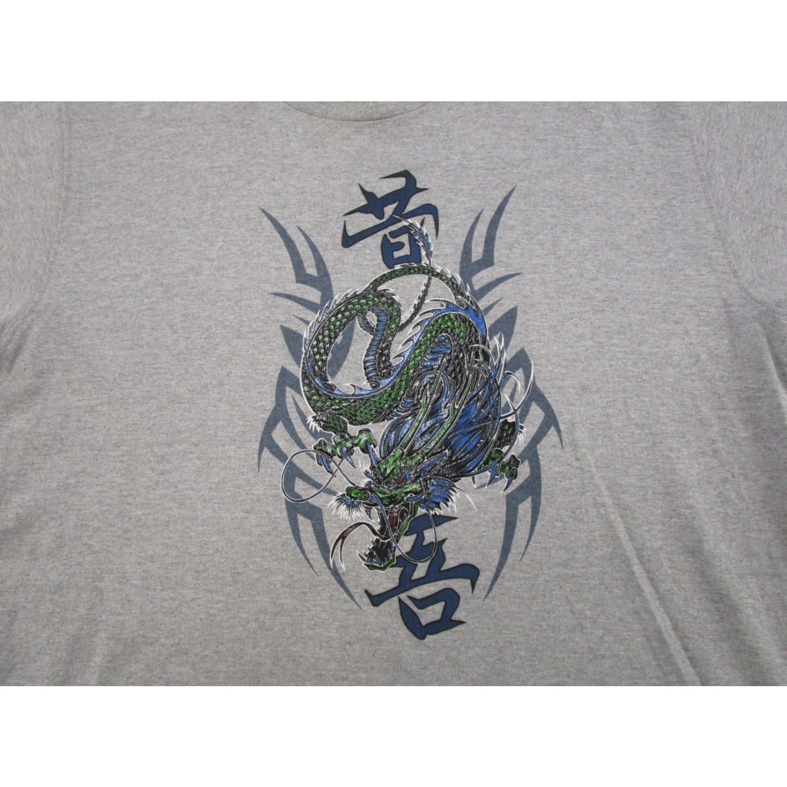 Vintage VINTAGE Phys.Sci. Mens Shirt Gray Graphic Raised Chinese Dragon Crew Neck Short Sleeve L Skater Grunge 2000s Size US L / EU 52-54 / 3 - 2 Thumbnail