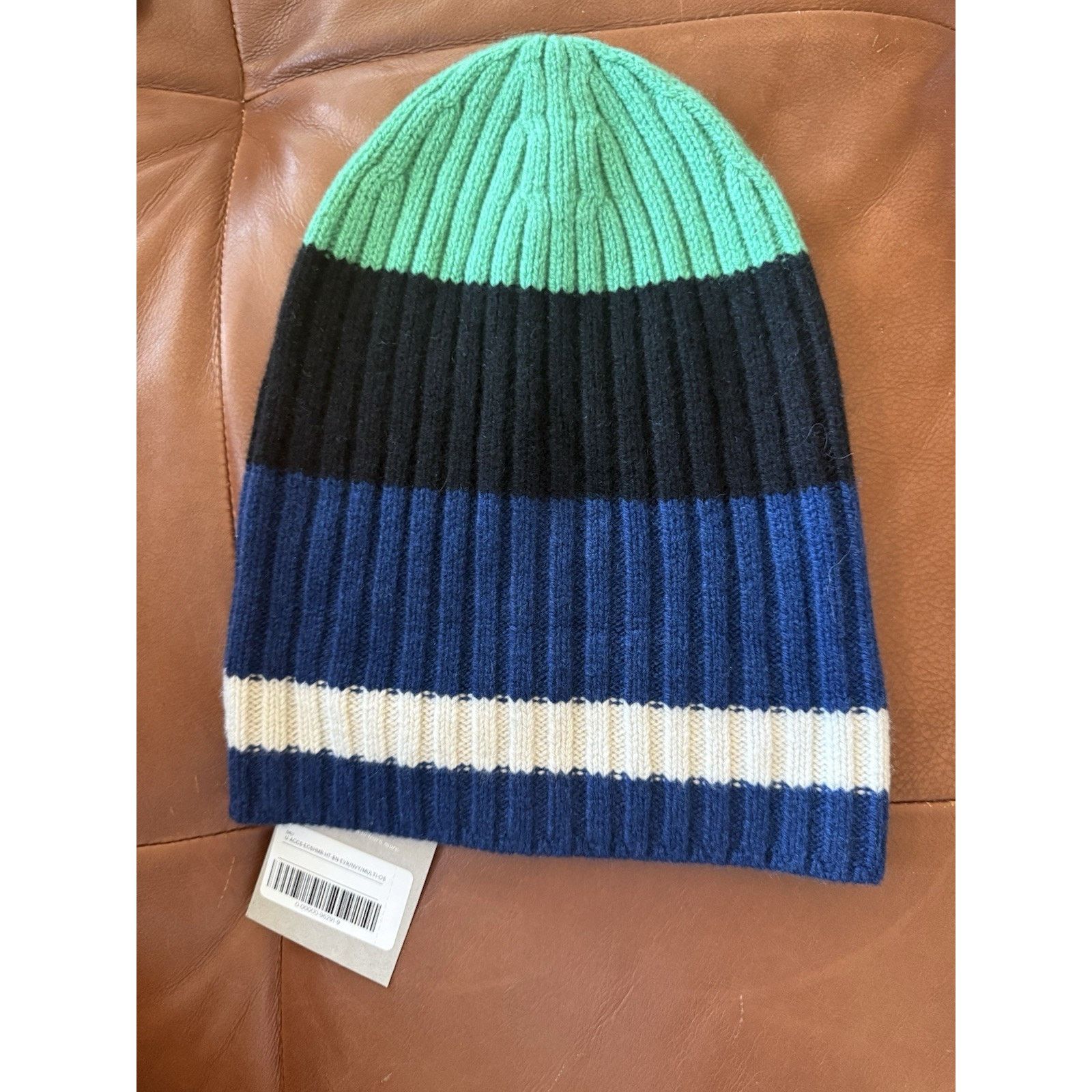 Everlane NWT EVERLANE Beanie Hat Cashmere Wool Striped Green Blue OS Size ONE SIZE - 2 Thumbnail
