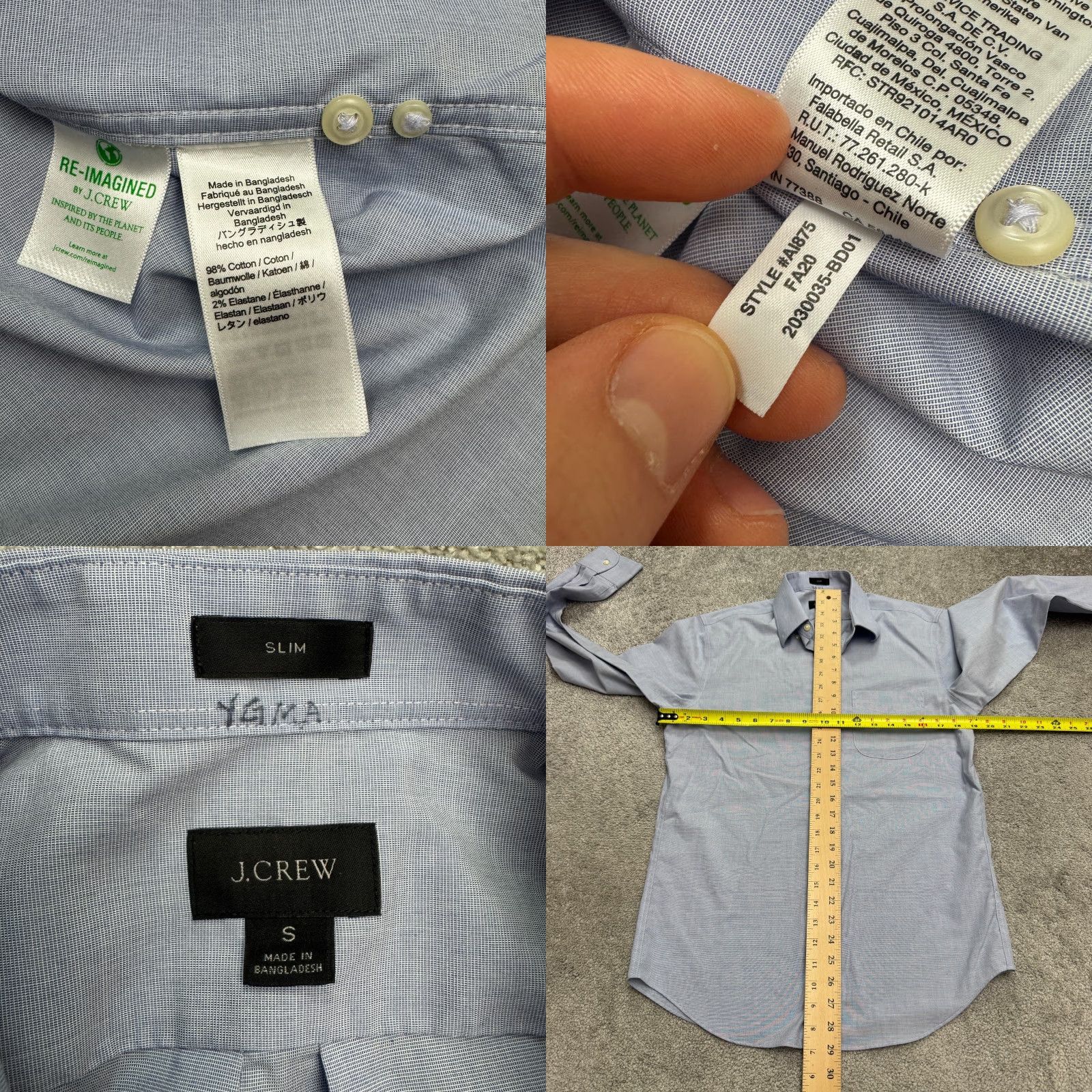 J.Crew J.Crew Slim Fit Dress Shirt Mens S Light Blue Monogram Cotton Classic Work Shirt Size 36R - 8 Thumbnail