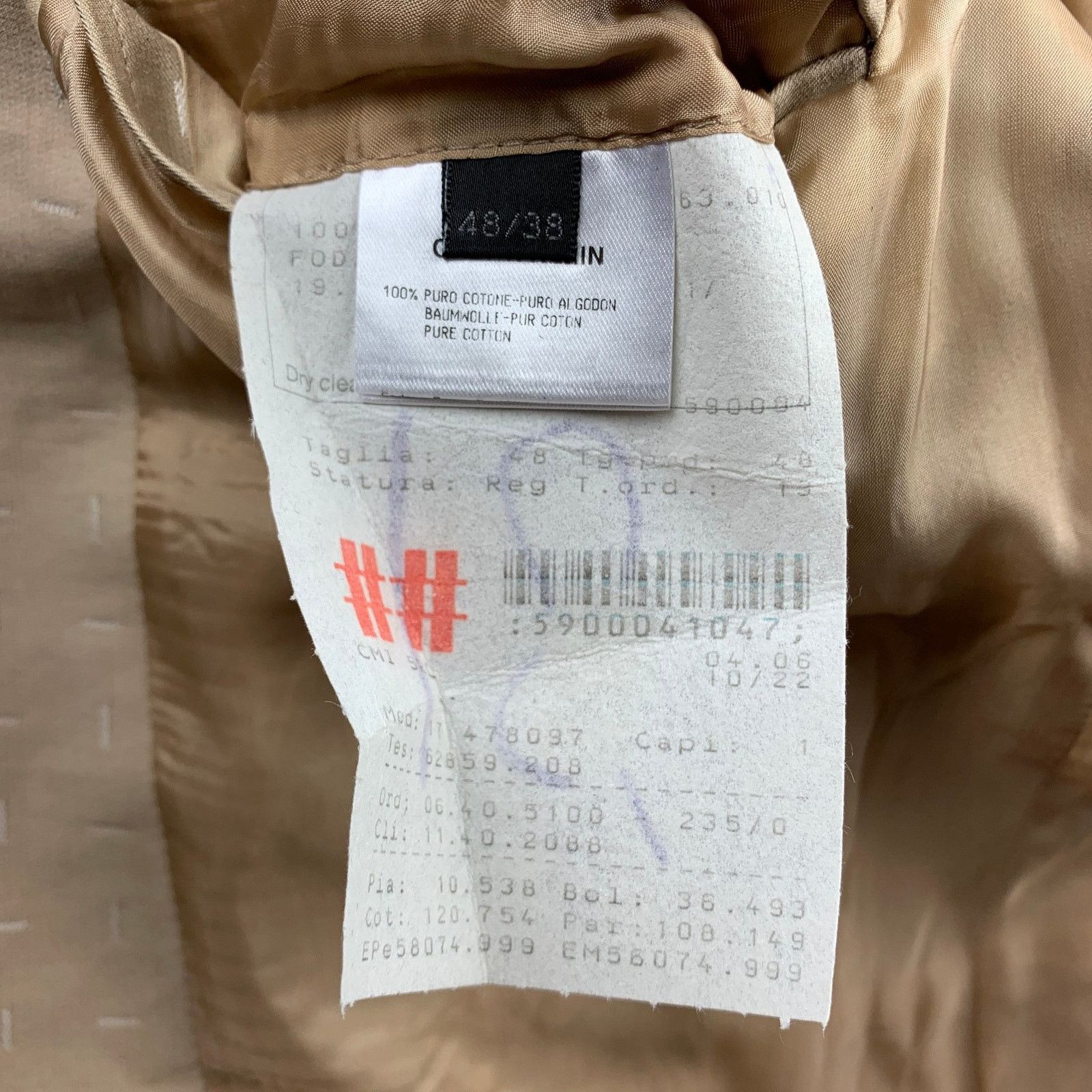Calvin Klein Size 38 Khaki Print Cotton Sport Coat Size 38R - 6 Thumbnail