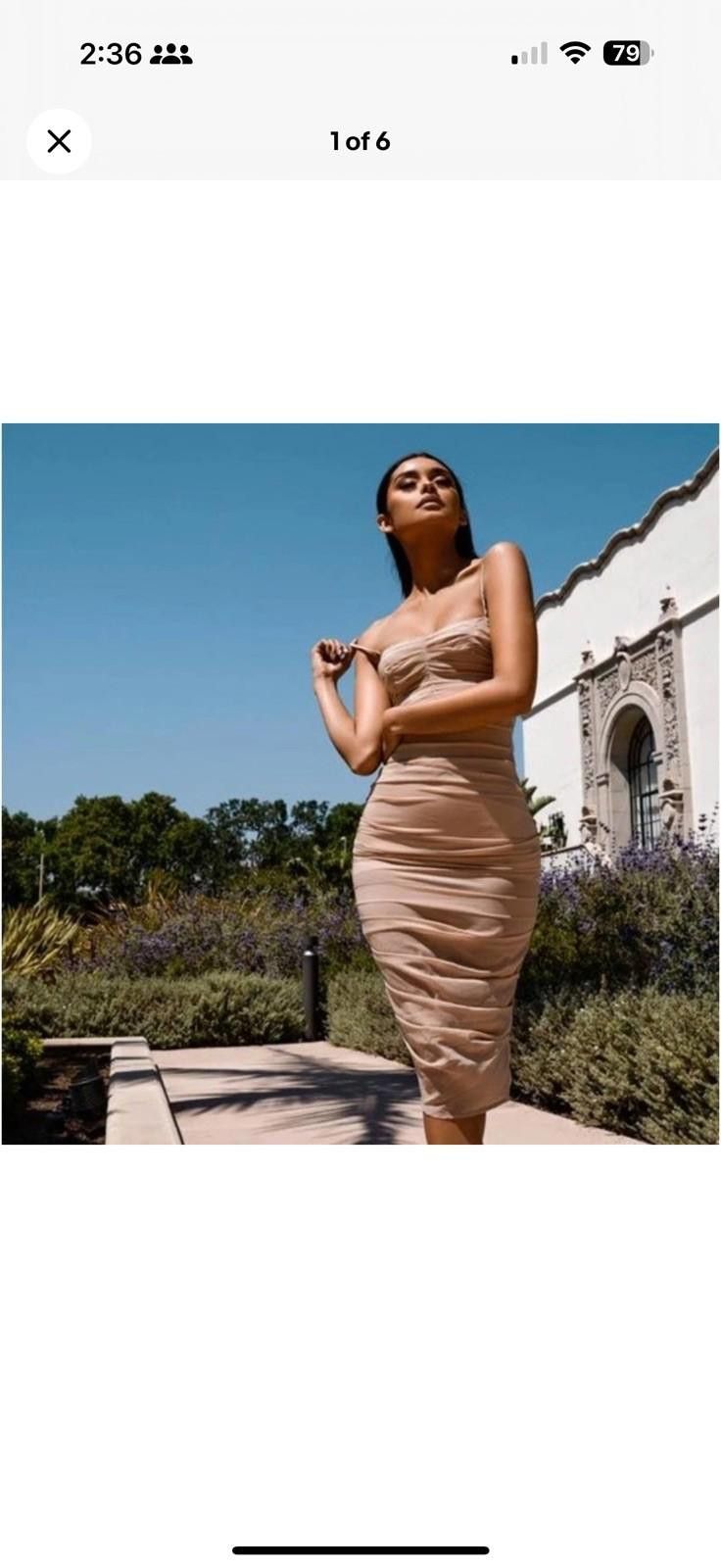 Other House of CB Nude Corset Ruched Midi Sheer Chiffon Dress S Size S / US 4 / IT 40 - 4 Thumbnail