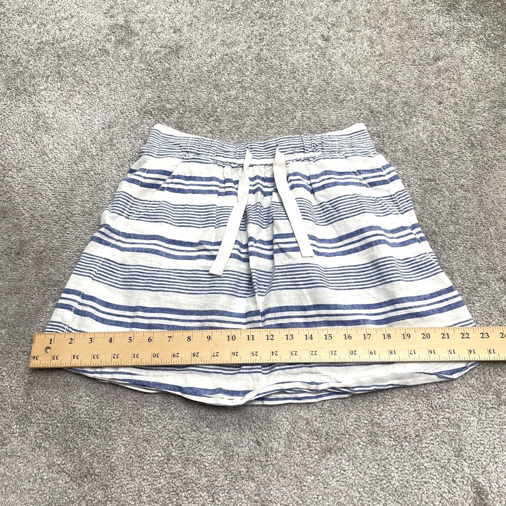 J.Crew J.CREW Mini Skirt Womens 00 Blue White Striped Linen Blend Elastic Casual Size 24" / US 00 / IT 34 - 7 Thumbnail