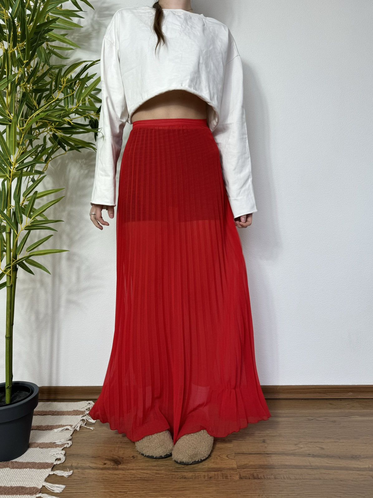 Vintage VINTAGE MAXI SKIRT MESH RED PLEATED ISSEY MIYAKE STYLE Size 28" / US 6 / IT 42 - 3 Thumbnail