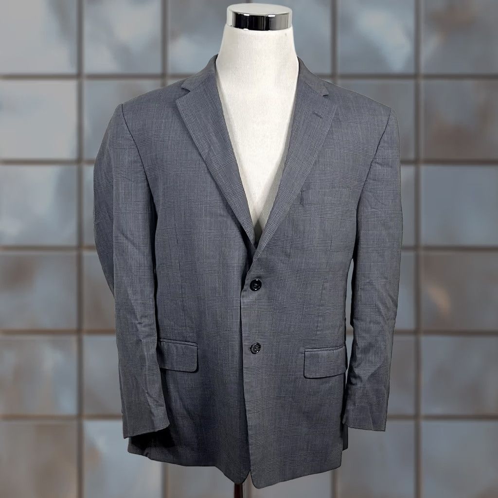 Jos. A. Bank Jos A Bank 44S Tailored Fit Sport Coat Two-Button 100% Wool Gray Glen Plaid Jacket Mens Regular Short Length Size US XS / EU 42 / 0 - 1 Thumbnail