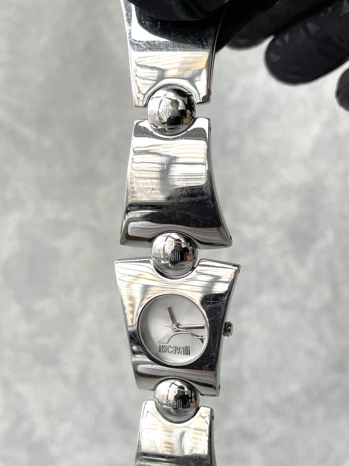 Just Cavalli Just Cavalli Archive Y2K Metal Link Tech Watch Silver Cyber Size ONE SIZE - 12 Thumbnail