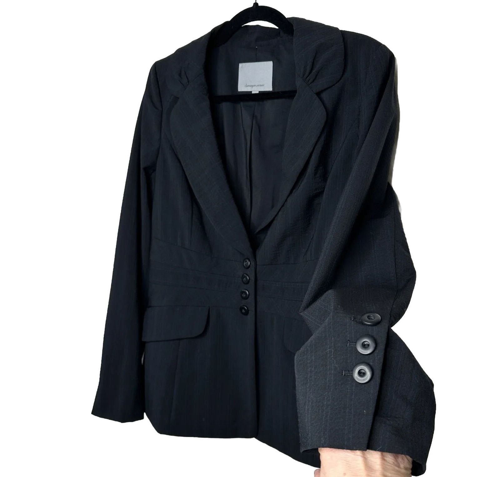 Other Classiques Navy Blue Pinstripe Peplum Waist Wool Blazer 10 Size L / US 10 / IT 46 - 1 Thumbnail
