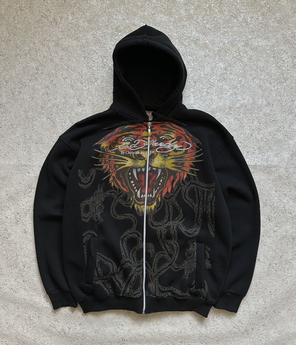 Christian Audigier × Ed Hardy × Vintage Ed Hardy “Tiger” Rhinestone Zip ...