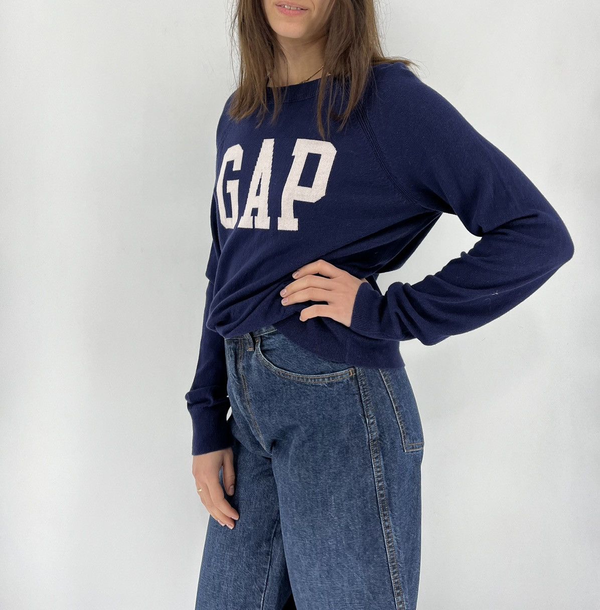 Gap × Vintage Lambswool Sweater Crewneck Pullover GAP Womens Small Navy Size S / US 4 / IT 40 - 4 Thumbnail