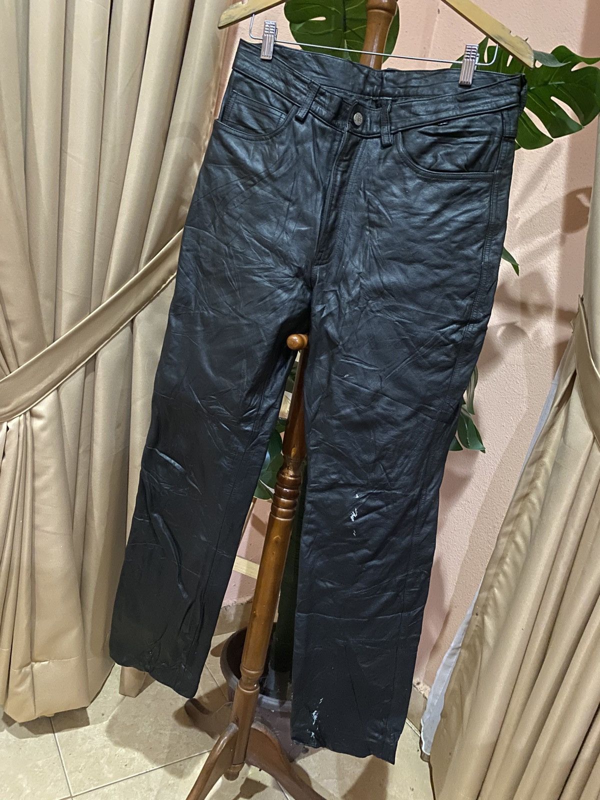 Genuine Leather Azzure Black Leather Pants - Vintage Straight-Leg Style Size US 31 - 2 Thumbnail