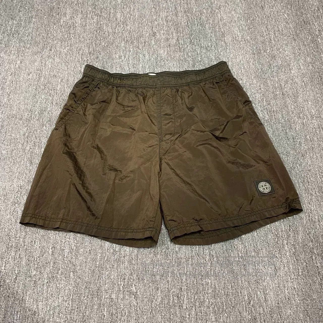 Stone Island Brown Metallic Nylon Shorts.