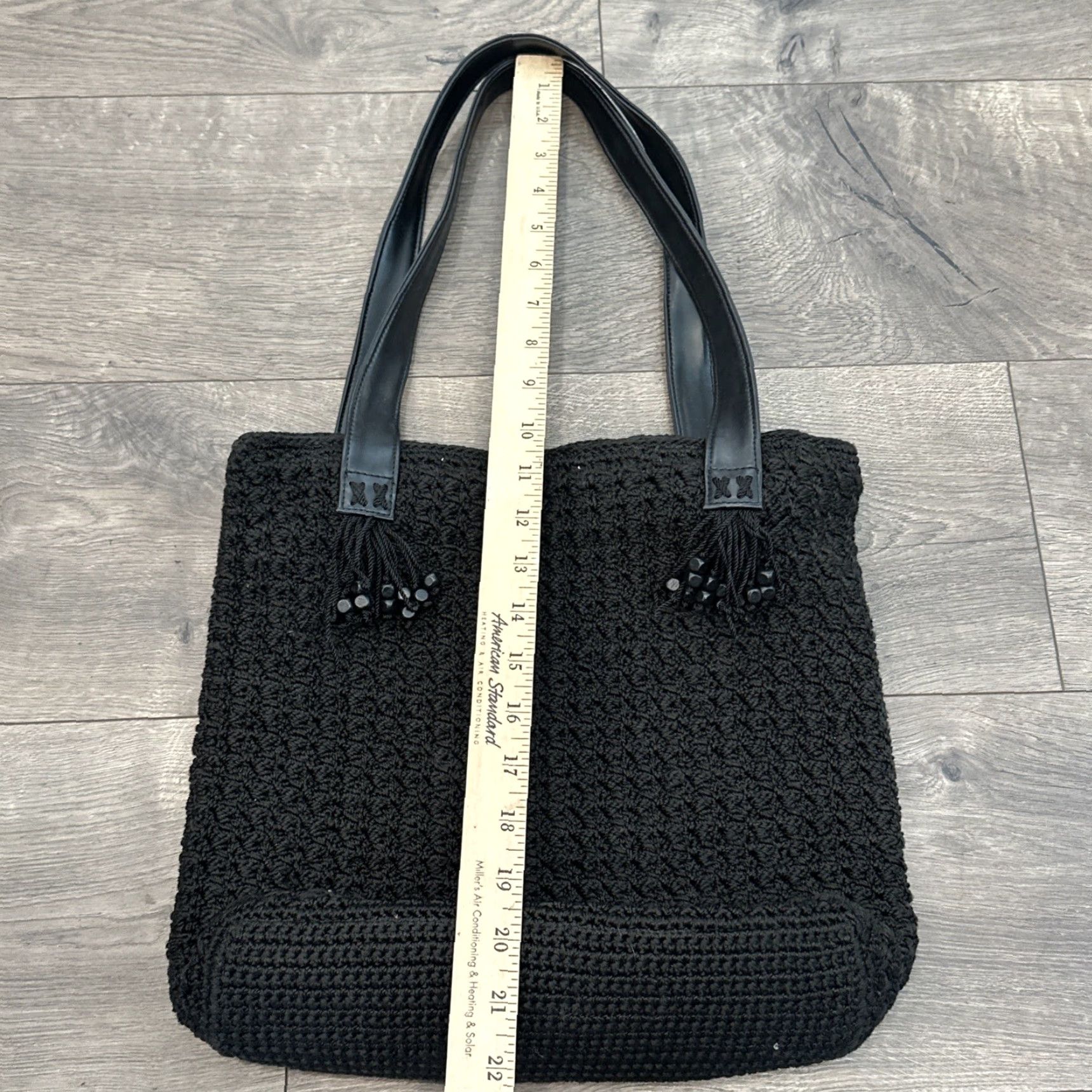 The Sak VINTAGE The Sak Large Black Woven Shoulder Bag Tote Double Strap Tassel Bead Detail Zip Size ONE SIZE - 4 Thumbnail