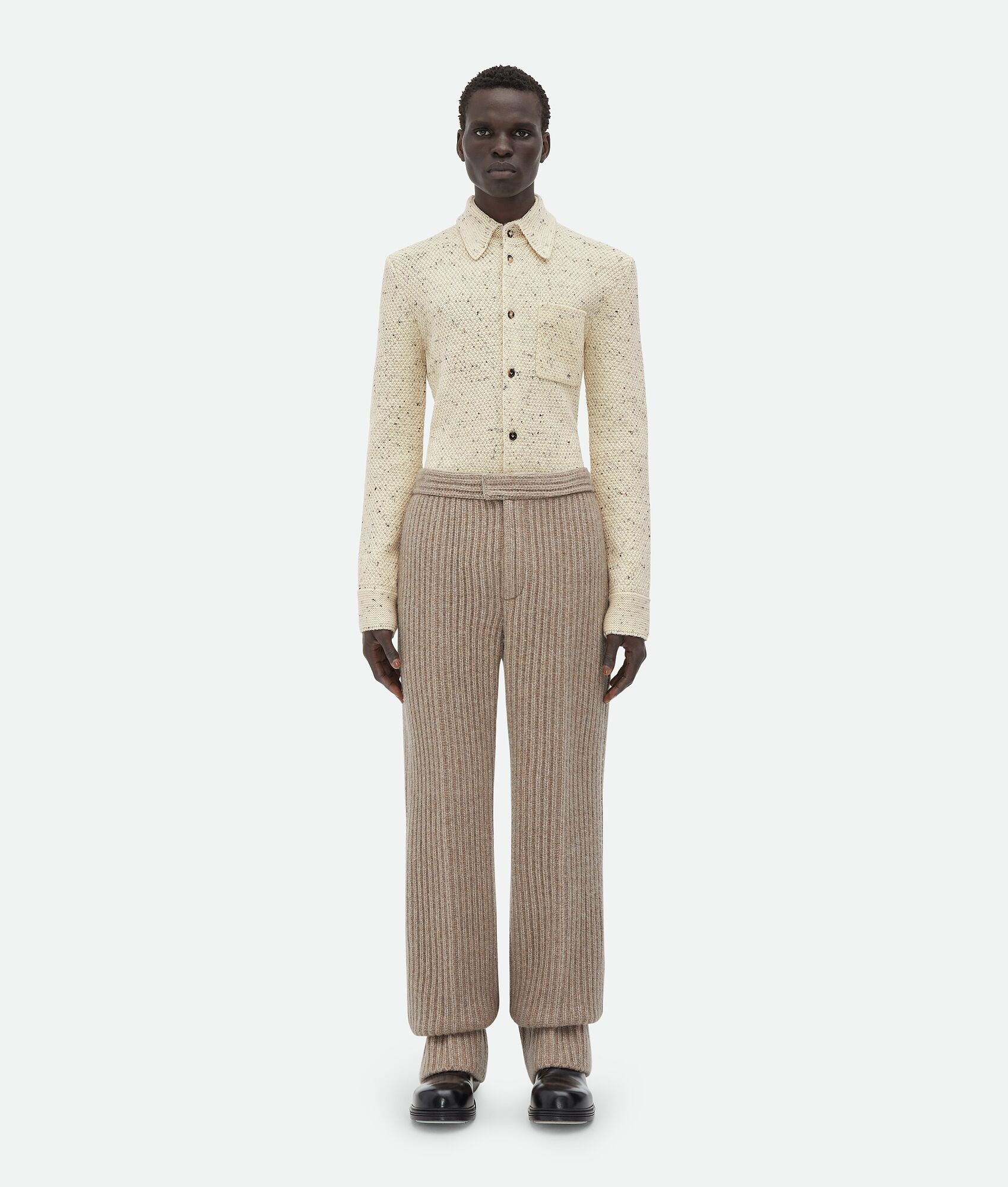 Bottega Veneta o1loc1c0325 769077 Wool Knitted Shirt in Ivory Size US L / EU 52-54 / 3 - 1 Thumbnail
