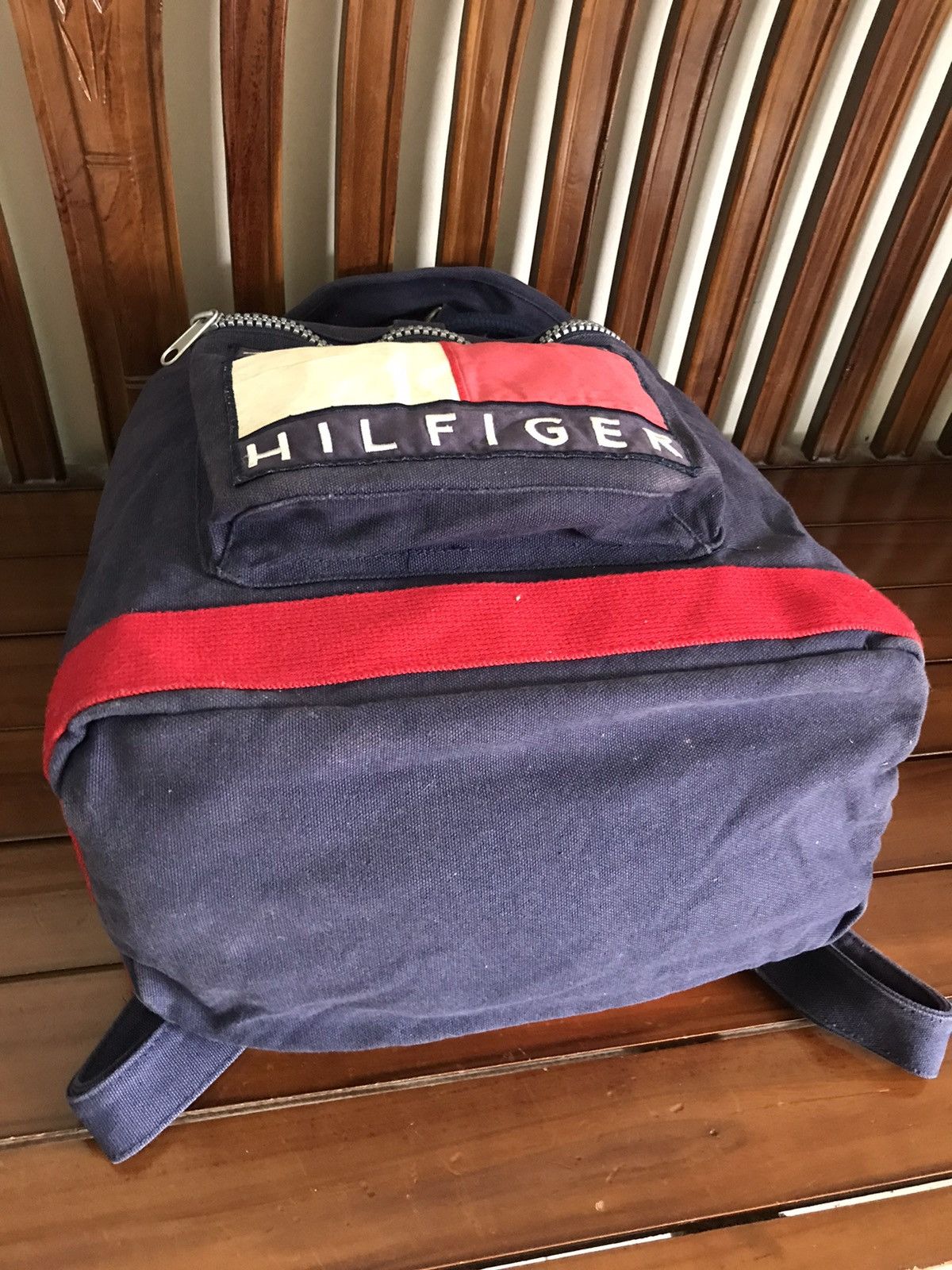 Tommy Hilfiger × Vintage Vintage Tommy Hilfiger Big Flag Logo Canvas Backpack Bag Size ONE SIZE - 7 Thumbnail