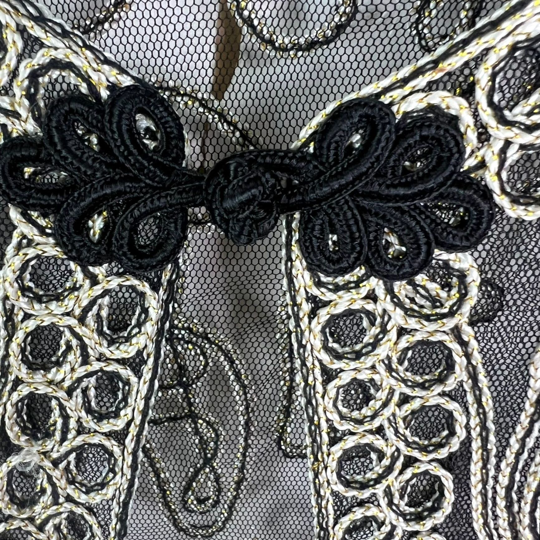 Vintage Sophie Chang Studio Blouse Womens S Gold Sheer Embroidered Floral Brocade Designer Formal Party Size S / US 4 / IT 40 - 6 Thumbnail
